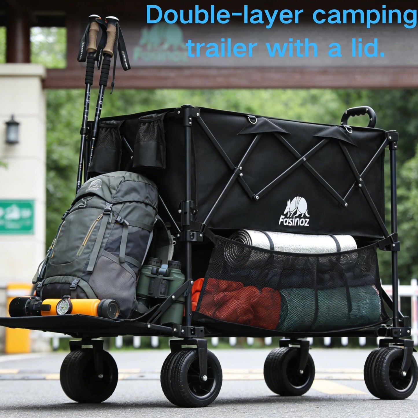 700lb Double Decker Wagon Collapsible Cart Foldable Heavy Duty Wagon Collapsible,400L,54" Extended Foldable Cart with Wheels for Camping Fishing & Outdoor Use, Beach cart,