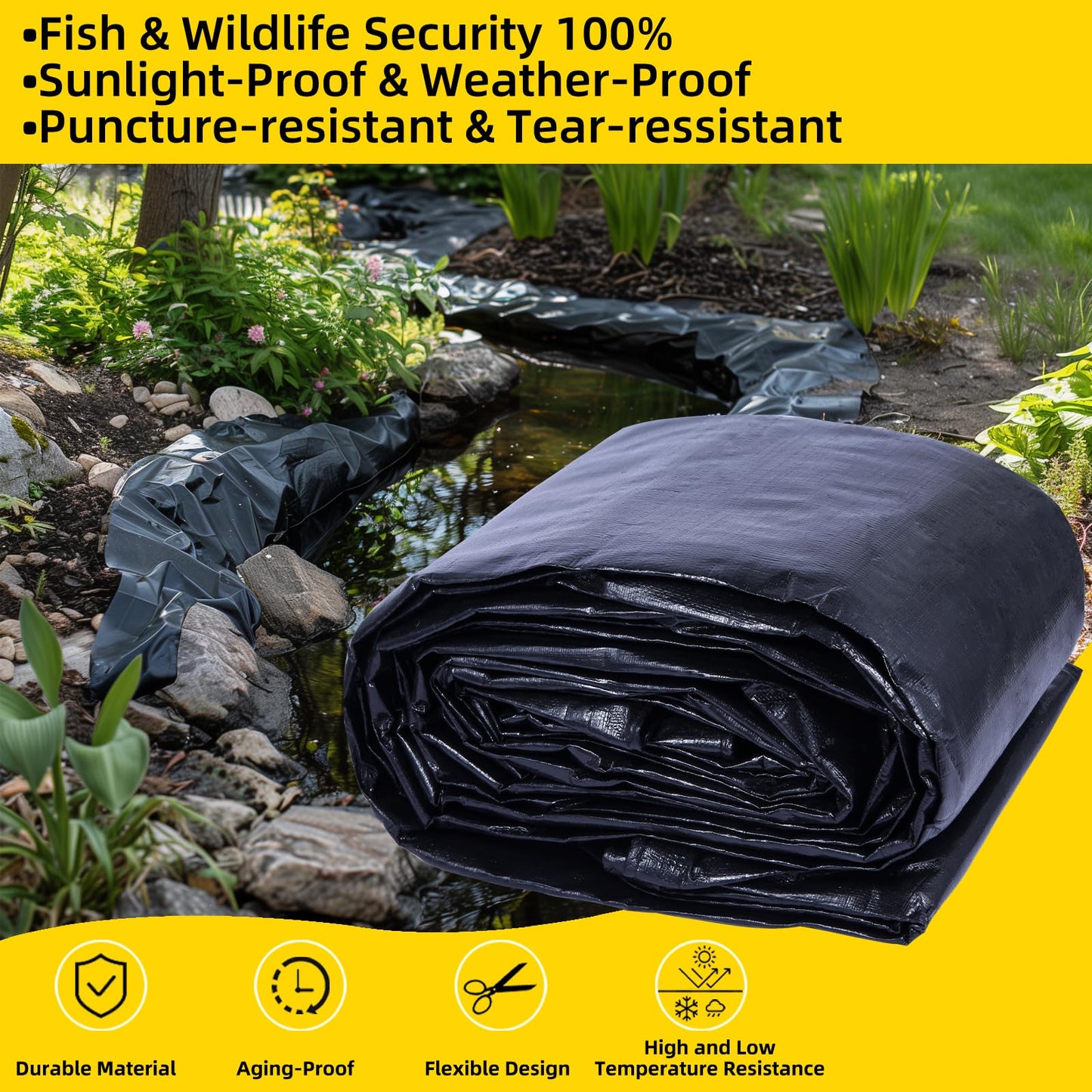 TEZONG Pond Liner,8x10Ft Pond Liners for Outdoor,28Mil PE Black Koi Fish Pond Liner,Reinforced Pond Underlayment for Water Garden,Waterfall,Fountain