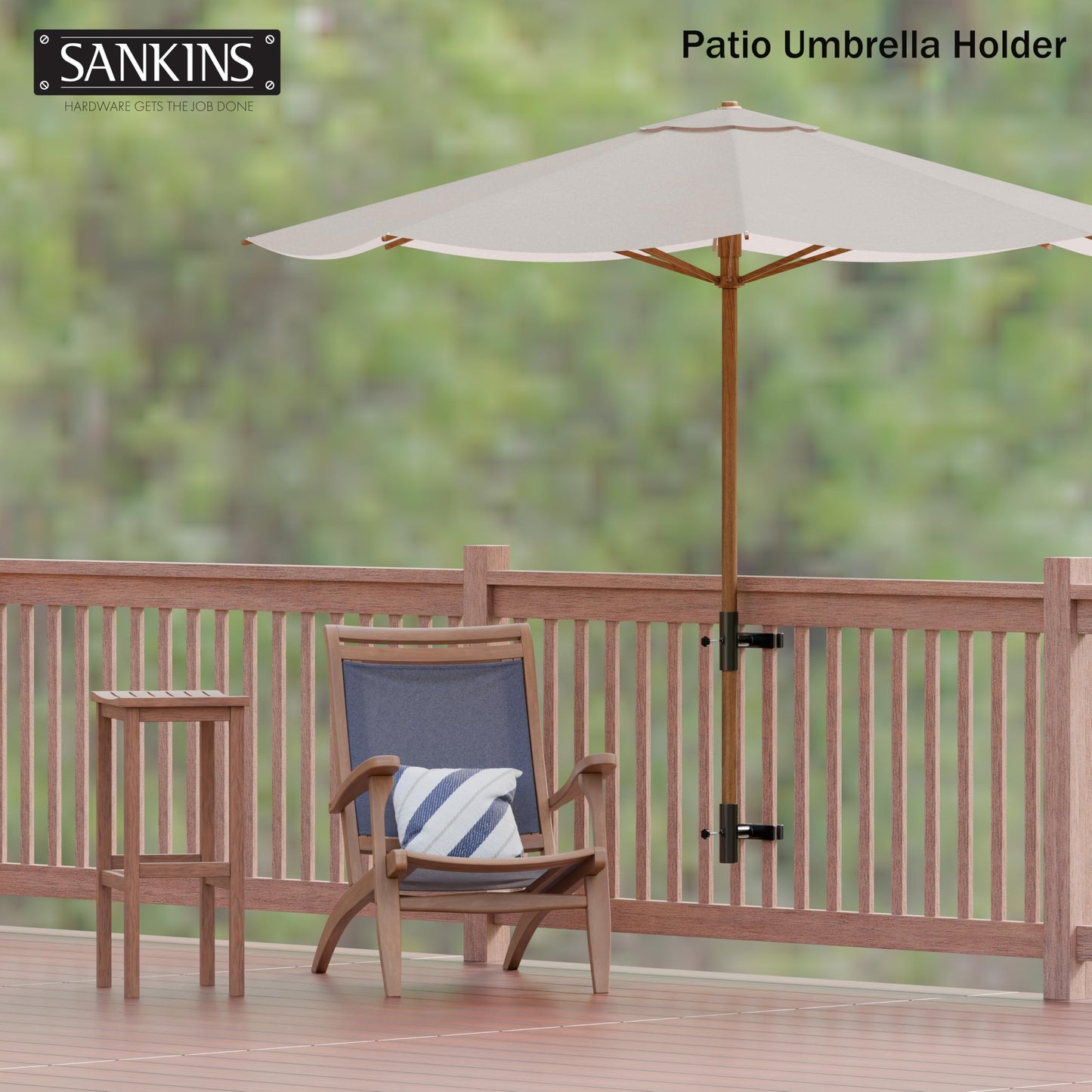 SANKINS Patio Umbrella Holder for Deck Railing, Adjustable Patio Umbrella Base Outdoor Umbrella Stand, Patio Umbrella Clamp Deck Umbrella Mount for Balcony, Patio Railing