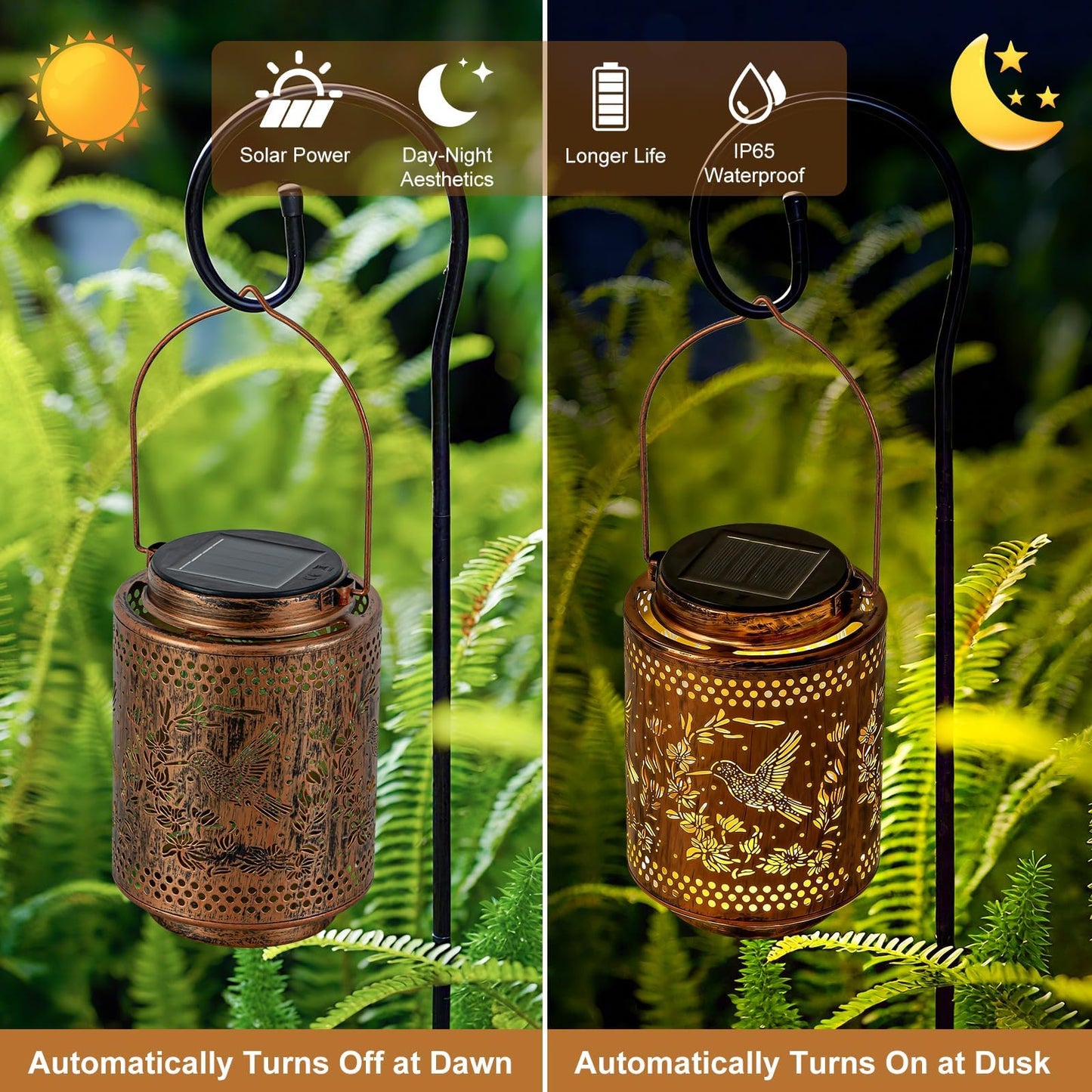 Adebime Hummingbird Solar Lanterns, Birthday Gifts for Women Mom Grandma, Outdoor Waterproof Hanging Garden Decor for Patio, Yard