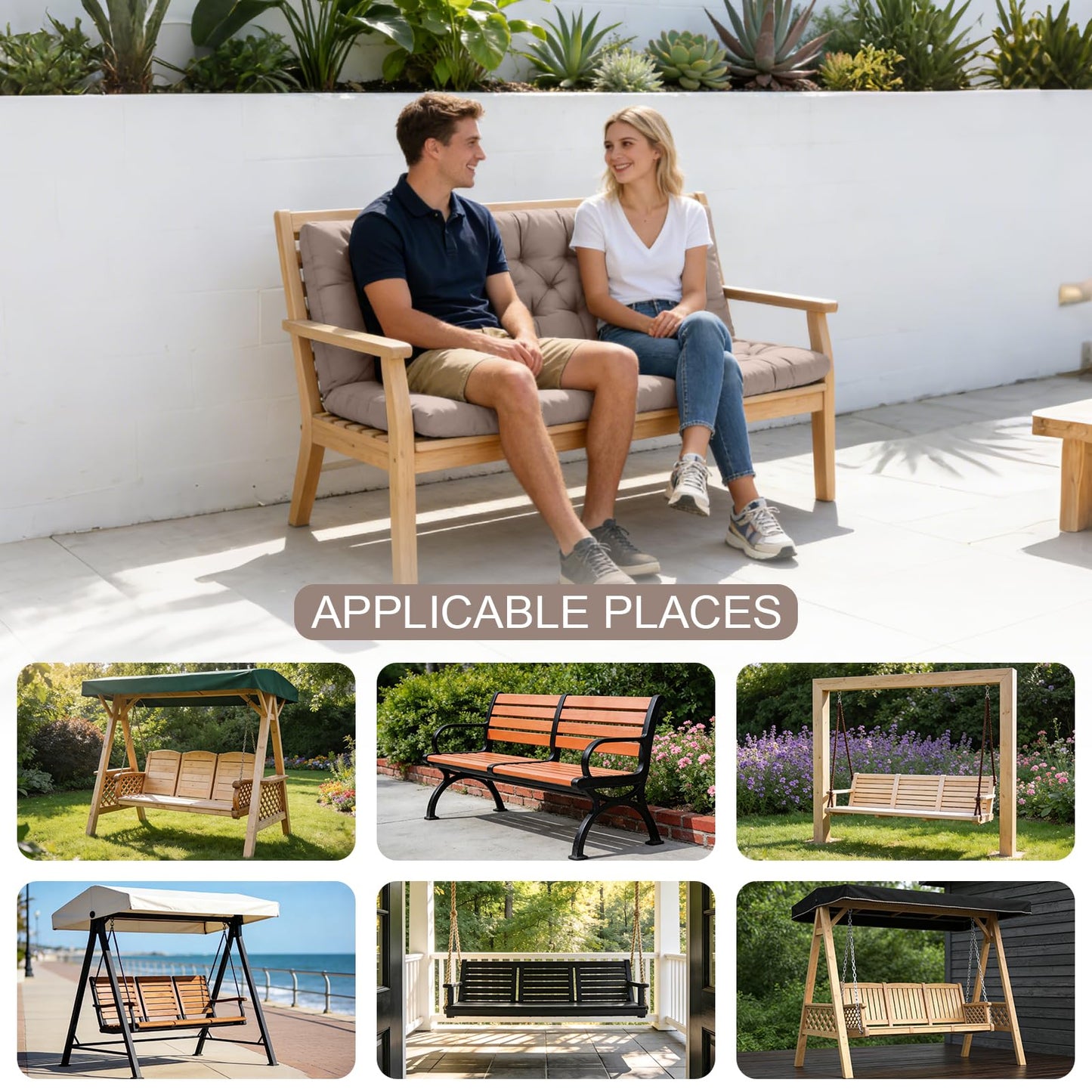 LCYY.TG Porch Swing Cushions, Outdoor Swing Replacement Cushions 3 Seater with Backrest, Waterproof Bench Cushion with Ties,for Patio,Porch, Garden,Backyard