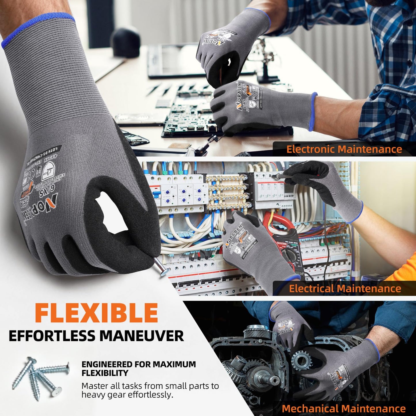 Jasdick Safety Work Gloves - 7 Pairs, Seamless Knit Glove with MicroFoam Nitrile Coated Smooth Grip on Palm & Fingers for Men and Women, Ideal for General Duty Work(L,Gray)