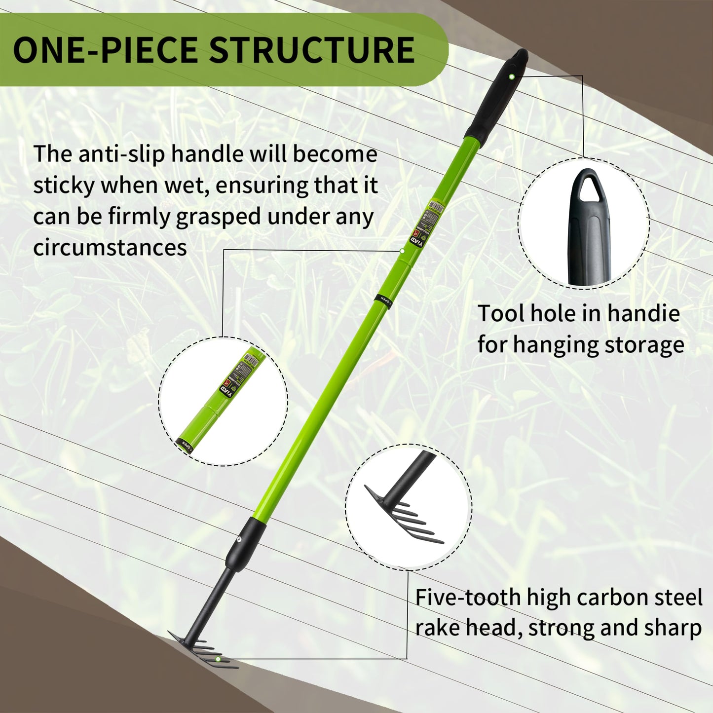 Garden Rake - Small Rake for Gardening with Telescopic Adjustable Handle (27-39”), Mini Rake for Tight Spaces, Flower Beds, Pots - No Bending & Elderly Friendly, Non-Slip Small Garden Rake