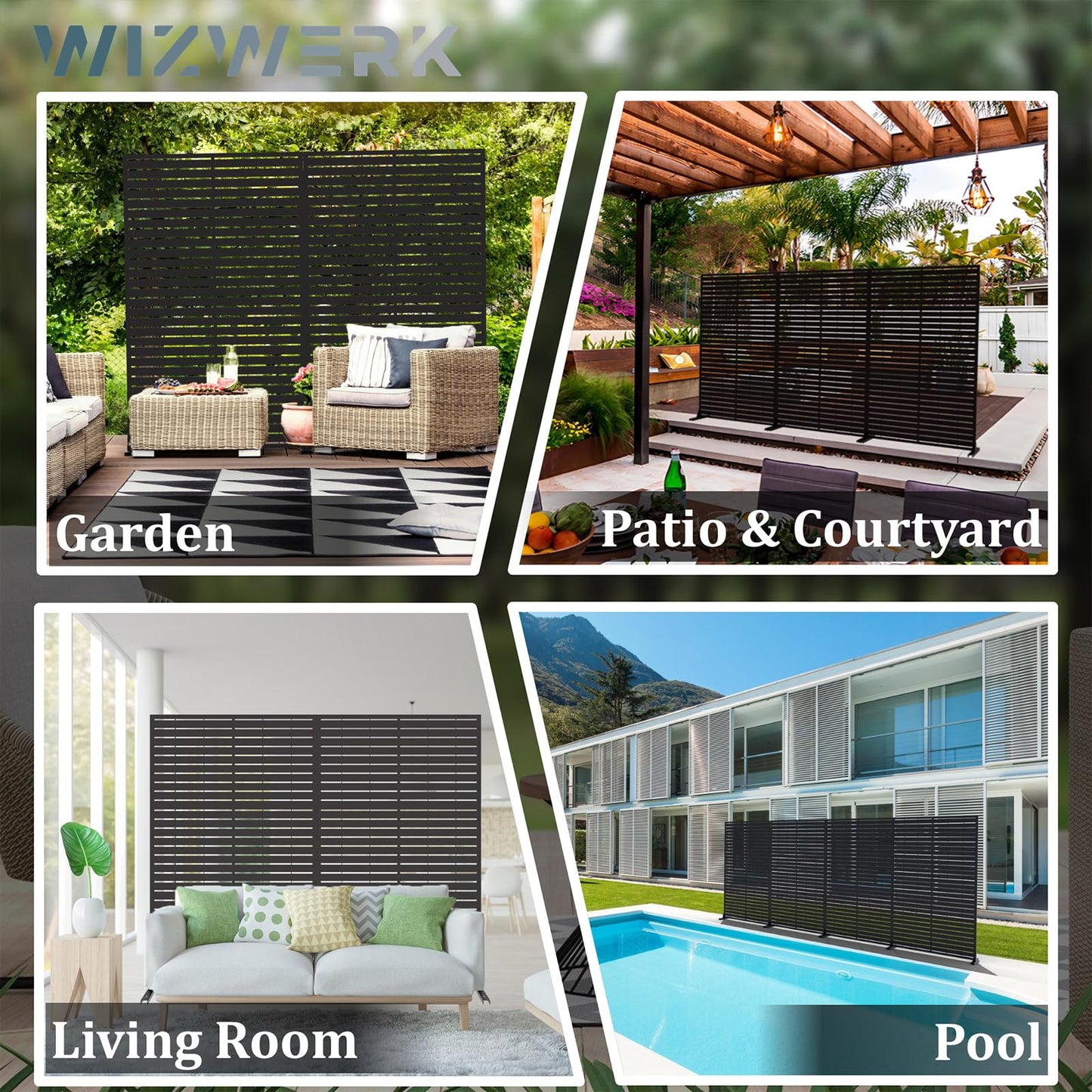 6FT Outdoor Metal Privacy Screen â Decorative Privacy Fence and Room/Garden Divider, Weather-Resistant Freestanding Panel with Stand, Durable Steel for Patio, Garden, Balcony, or Backyard