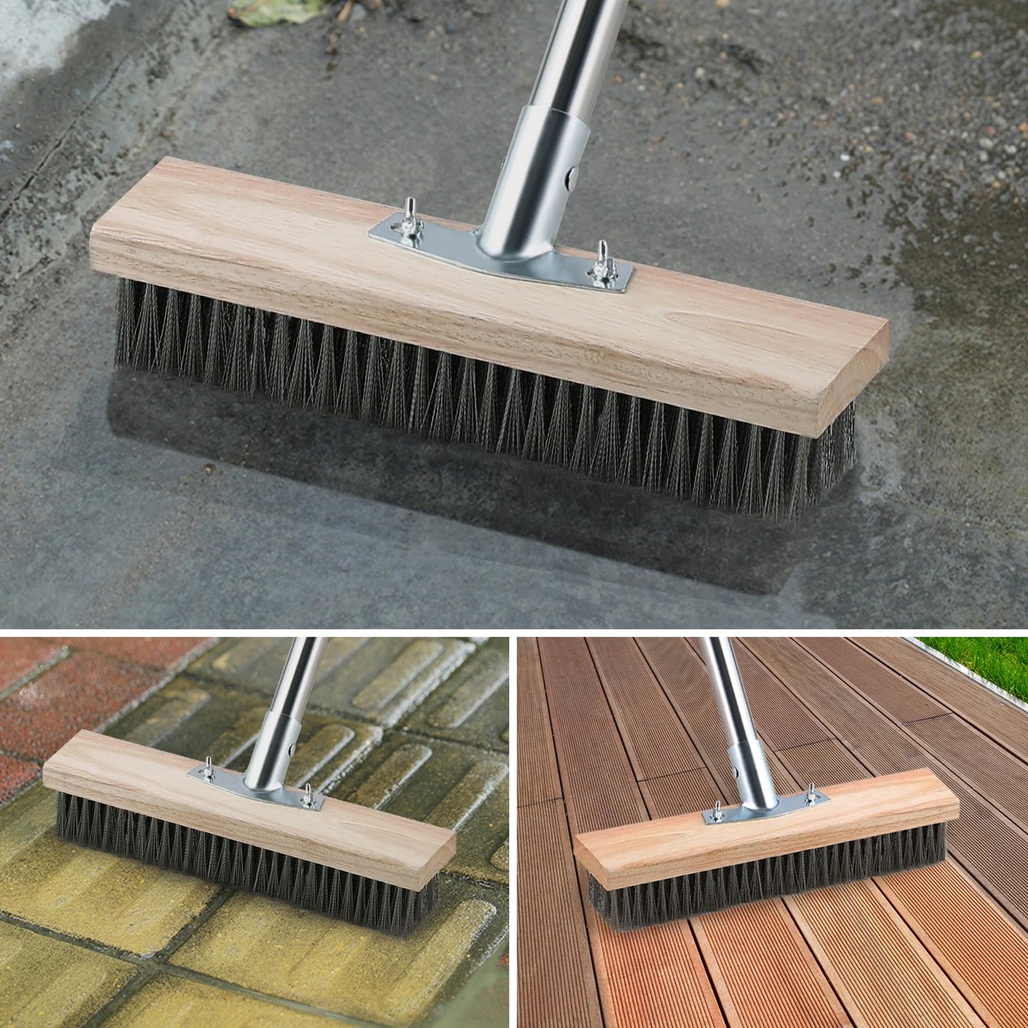 Mitclear Heavy Duty Wire Broom with Telescopic Handle(57IN), Stiff Metal Bristle Brush for Removing Weed Moss, Outdoor Floor Scrub Brush for Patio, Deck, Garden, Concrete, Garage