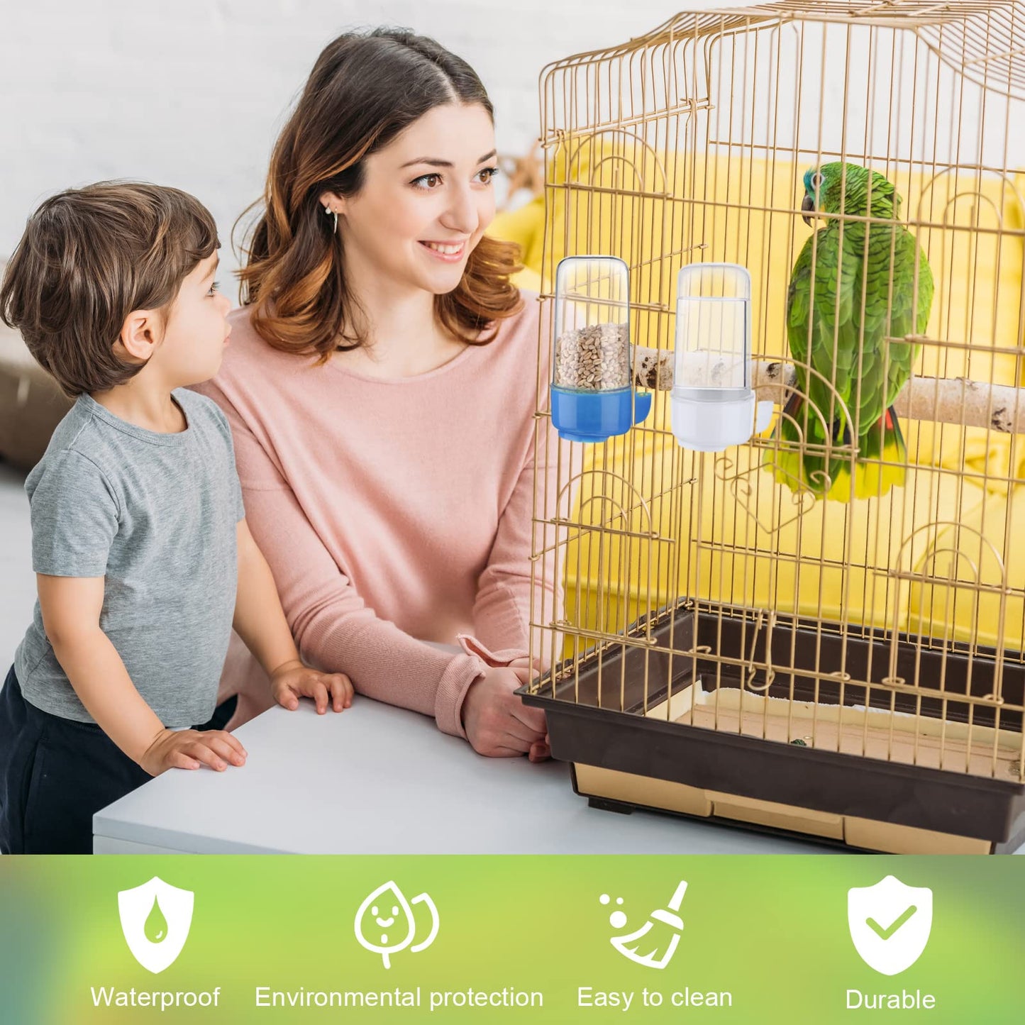 Weewooday 4 Pieces Automatic Bird Feeder Cage Water Dispenser Bird Water Feeder Hamster Cage Waterer Accessory Drinker Bottle for Hamster Parrot(Classic Style,Blue, White,200 ml)