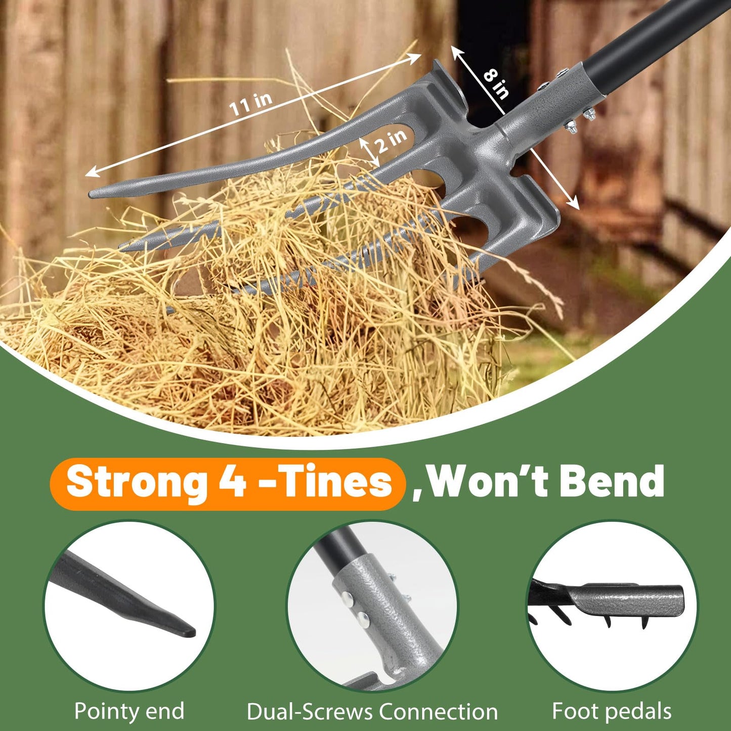 Lilyvane Garden Fork, 4-Tine Gardening Pitchfork with 35” Metal Handle, 46” Long Heavy Duty Digging Manure Forks for Farm Garden Mulch Spreading, Loosening,Potato Digging Composting Transplanting