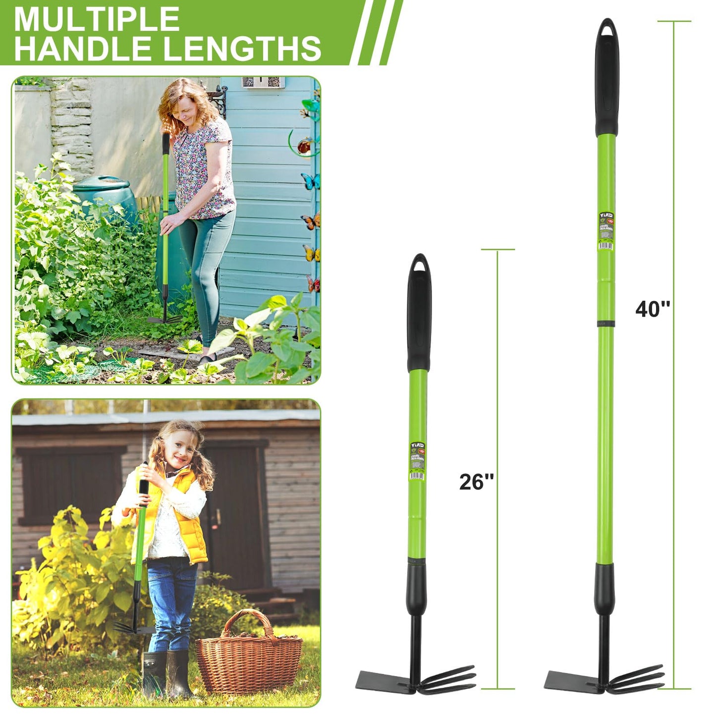 Garden Hoe - Telescoping 27-39 Inch Dual Head Weeder & Cultivator with Adjustable Handle, Lightweight Rust Resistant for Raised Beds, Camping, Beach & Backyard Gardening
