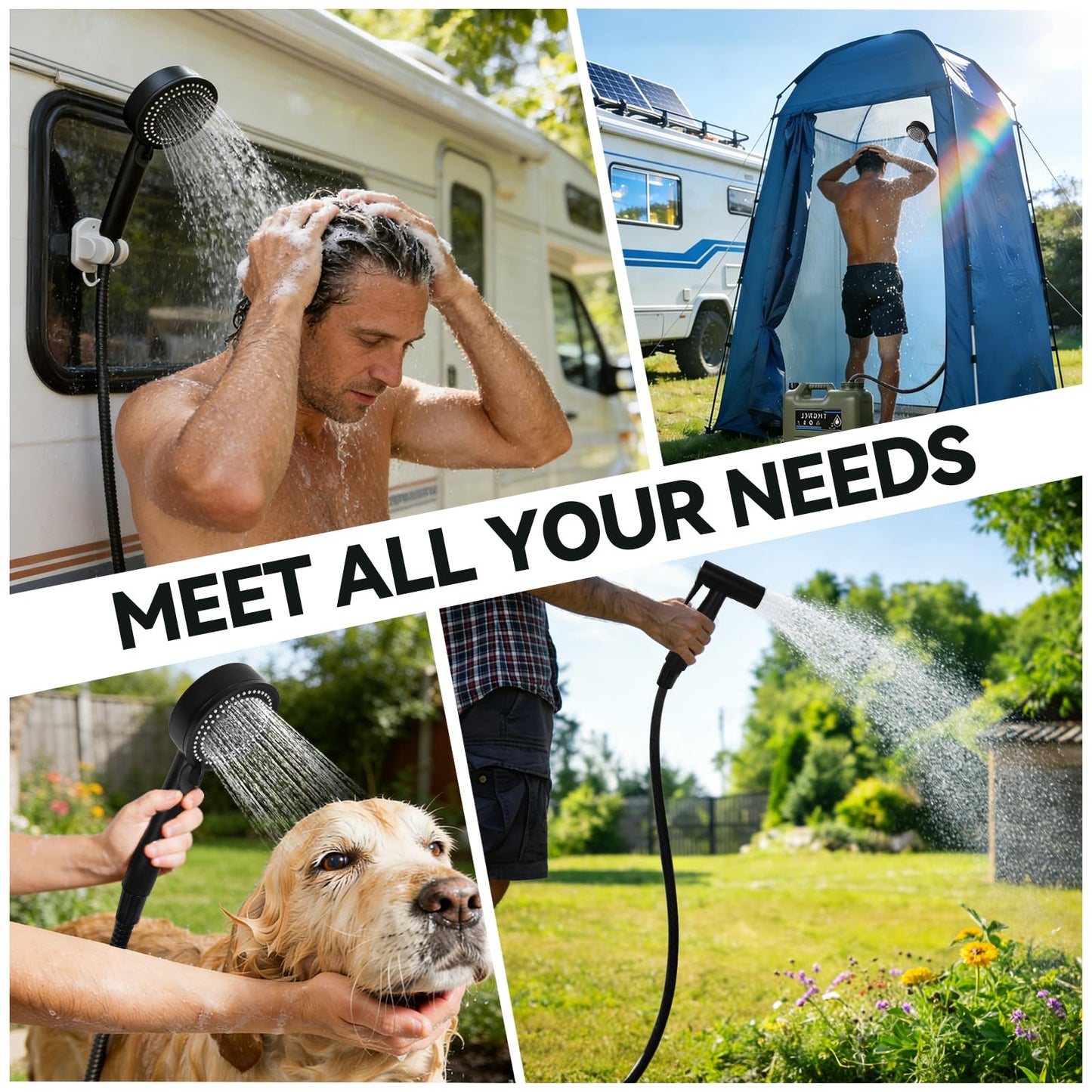 Camping Shower with Heater and 5-Gallon Water Jug, 6000mAh Rechargeable Portable Shower, 1500w Immersion Heater with Auto Shut-Off, Rinse Kit Portable Shower with USB Solar Charging Panel For Camping