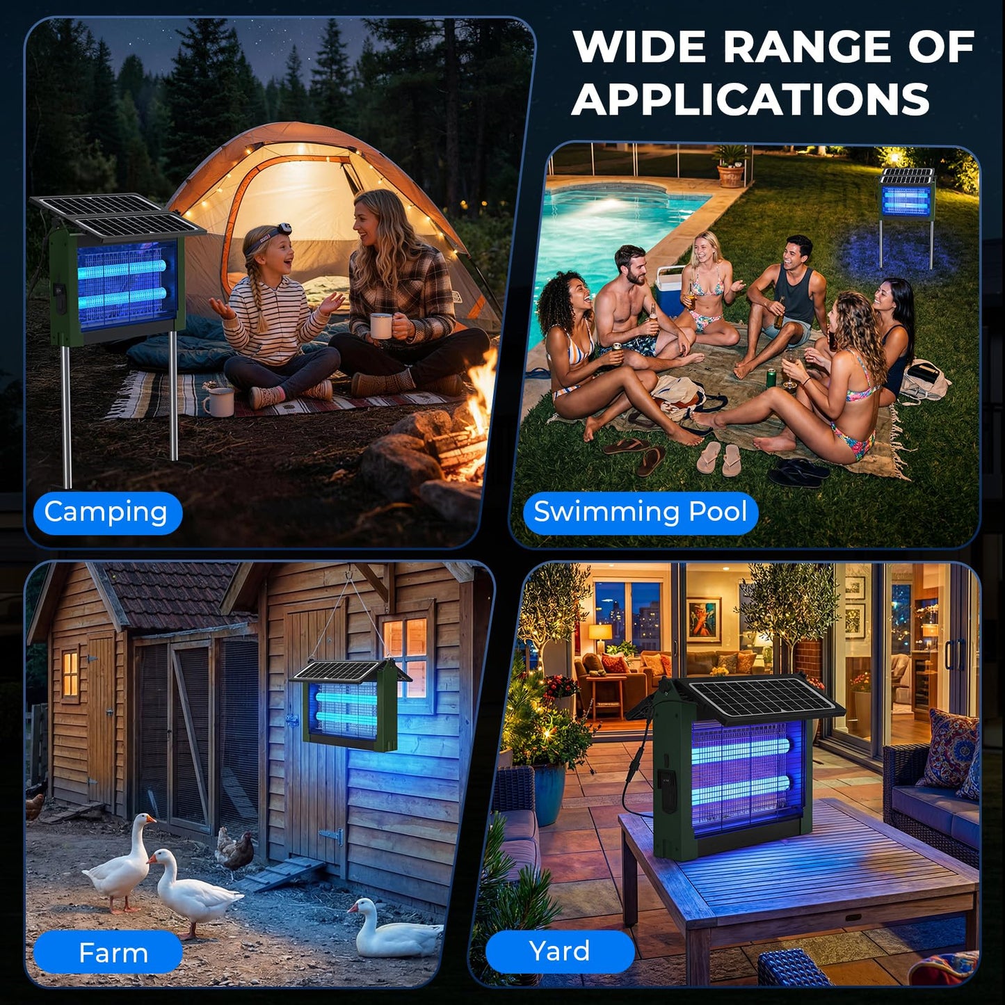Upgraded Solar Bug Zapper Outdoor with Dual Panels, 4500V Cordless Rechargeable Fly Insect Killer Waterproof Electric Mosquitoes Zapper for Patio Garden Backyard RV Camping Pond