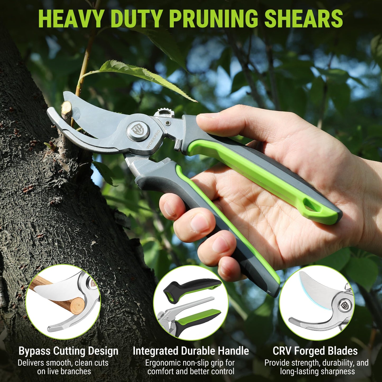 WORKPRO Garden Pruning Shears 2 Pack, 8.25" Bypass Pruning Shears and 6.25" Straight Garden Flower cissors, Garden Clippers Hand Tools for Cutting Flowers, Trimming Plants, Picking Fruits