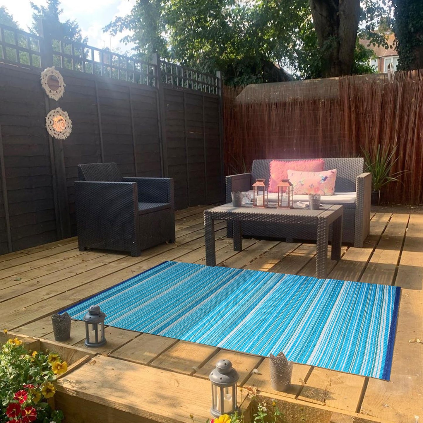 Wefavor Outdoor/Indoor Rug Plastic Straw Rug Waterproof Portable Outdoor Mat, Easy to Clean and Fold, Perfect for Garden, Patio, Picnic, Decking-(Blue,6x9Ft)