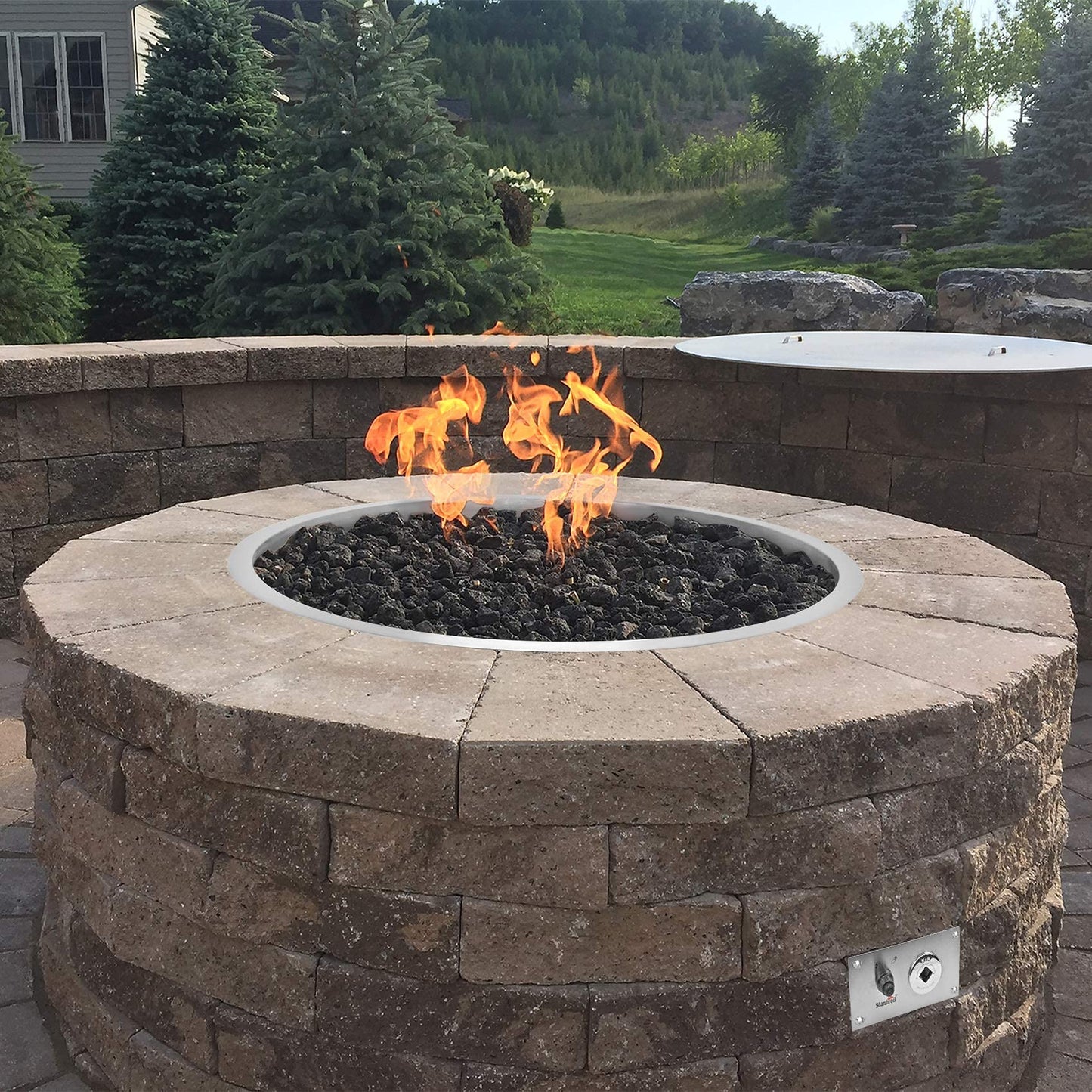 Stanbroil 19 InchDrop-in Round Fire Pit Kit with Spark Ignition,304 Stainless Steel Gas Fire Pit for Outdoor DIY Firepit - Natural Gas Version