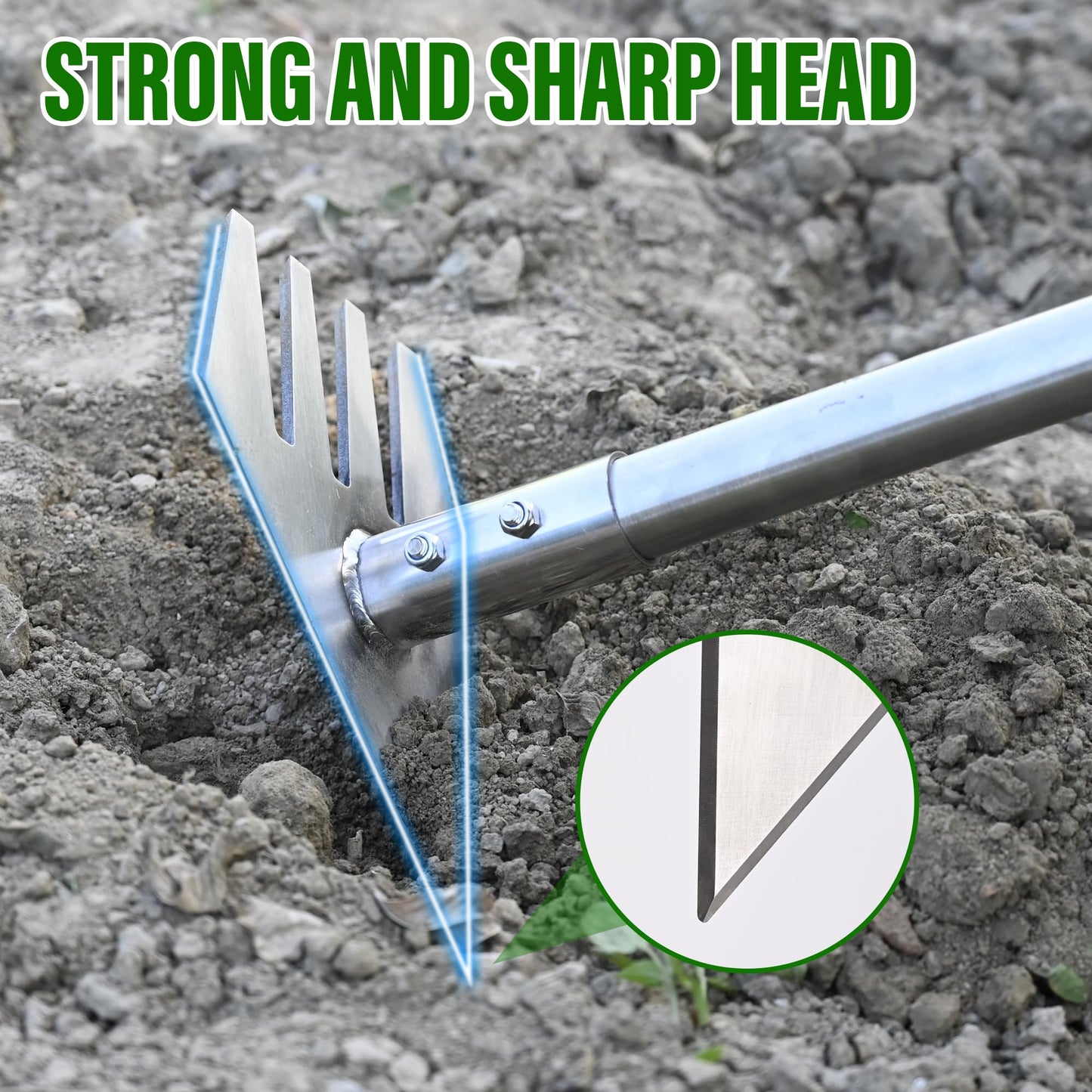 BARAYSTUS 4-in-1 Garden Hoe Tool and Weeder, 56 Inch Ergonomic Long Handle Cultivator with Sharp Stainless Steel Blade, Heavy Duty Garden Hand Tiller for Weeding, Digging, Loosening Soil,Removing Moss