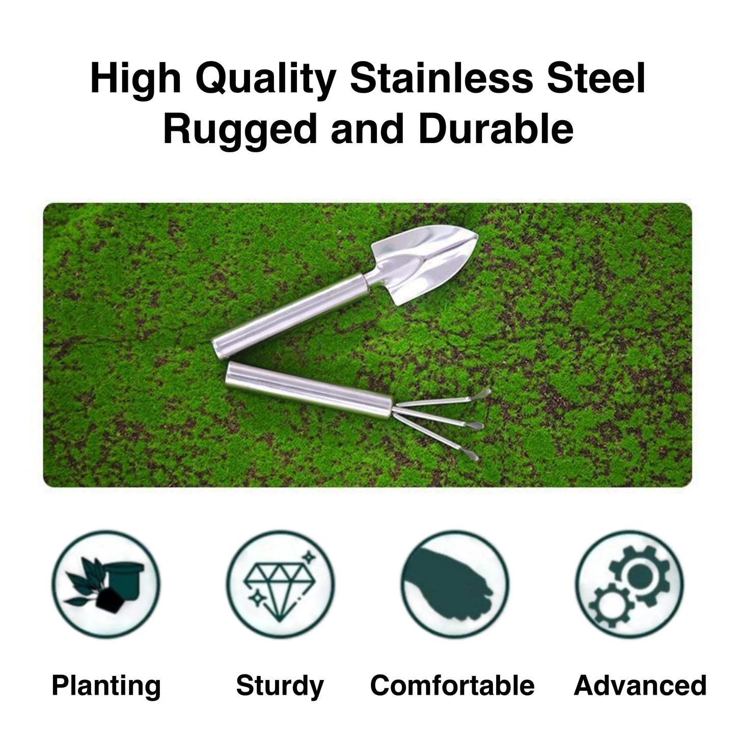 3-Piece Stainless Steel Garden Tools Set with Gloves- Shovel, Rake, Weeder for Indoor Outdoor Use, Ergonomic Handles for Succulents, Potted Plants & Seedlings