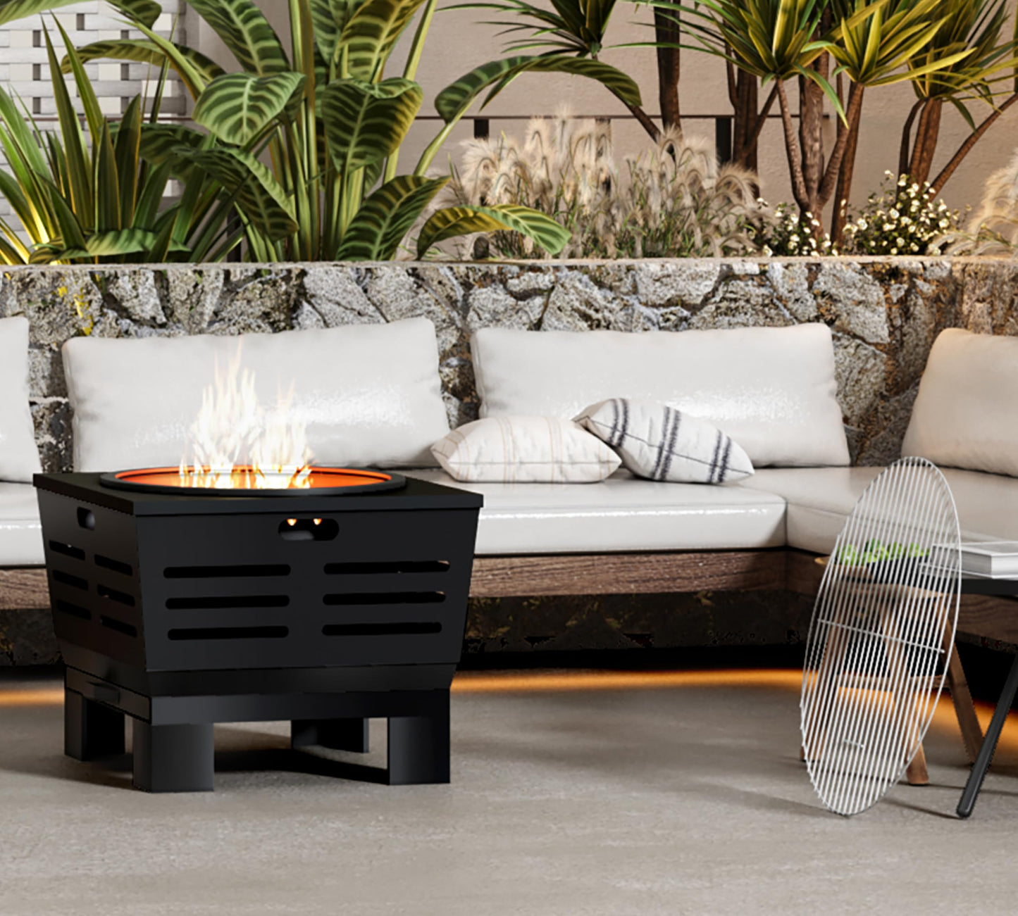 Fire Beauty Fire Pit with Stand,Smokeless Wood Burning Firepit with Ash Pan,Portable Outdoor Firepit with Cooking Grate & Poker For Camping,Backyard|L:23''xW:23''xH:19'',28.6lbs
