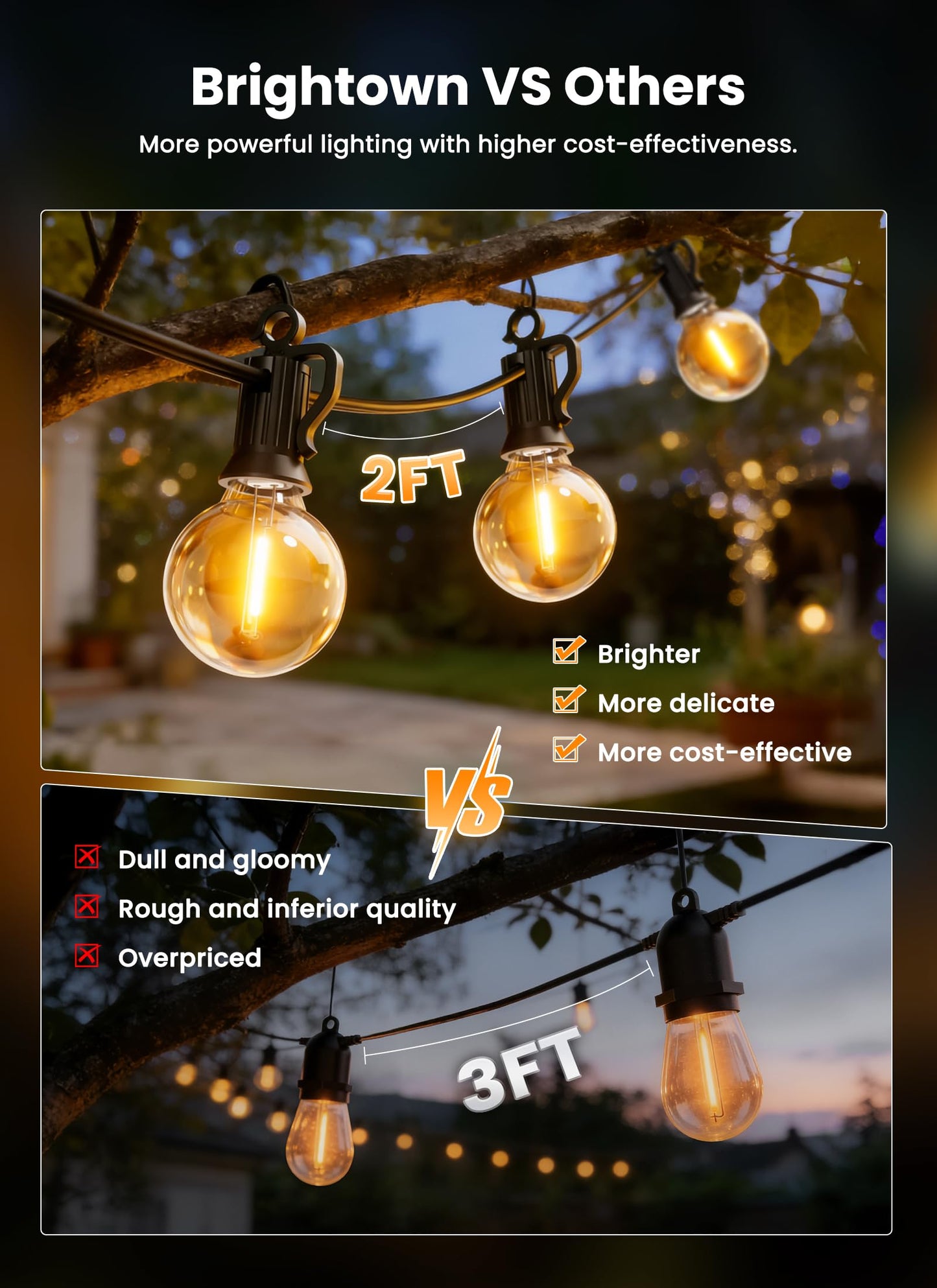 Brightown 108FT 52LED Solar String Lights Outdoor with Remote & USB Port, Shatterproof Bulbs, Dimmable & Timable, 3 Modes, Patio Lights Solar Powered with Mount Clips for Camping Backyard Garden Decor