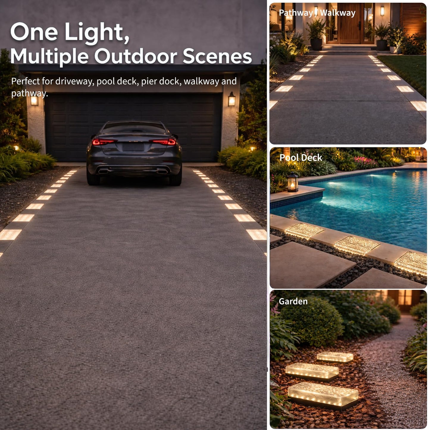 SHONELIGHTING Paver Lights, Solar Light Outdoor Waterproof, In-Ground Brick LED for Driveway & Pathway, Hardscape Pavers, Auto On/Off, Heavy Duty Warm White 3500K (6 Pack)