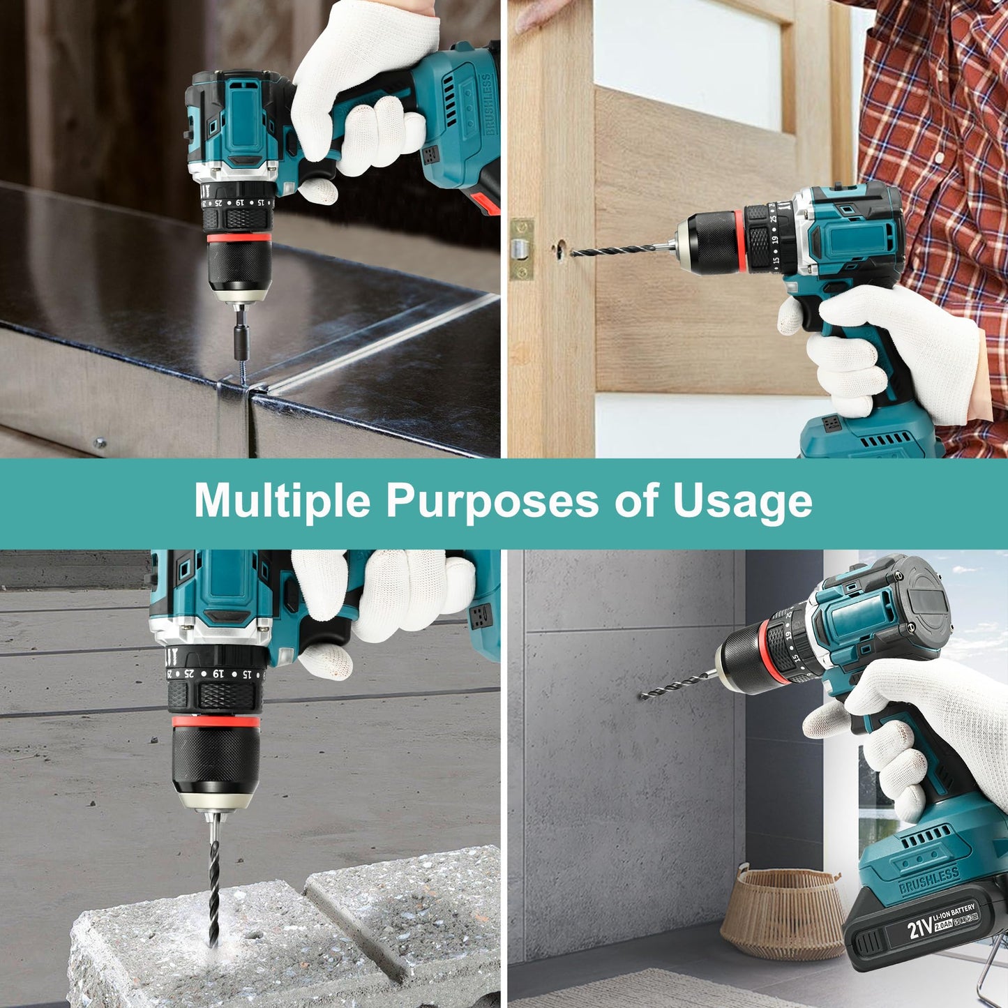 21V Max Brushless Cordless Drill Set, 1/2" Metal Chuck Impact Drill with 2x 2.0Ah Batteries & Fast Charger, 550 In-lbs Max Torque, 35+3 Torque Setting, 2-Speed Hammer Drill for Home Projects