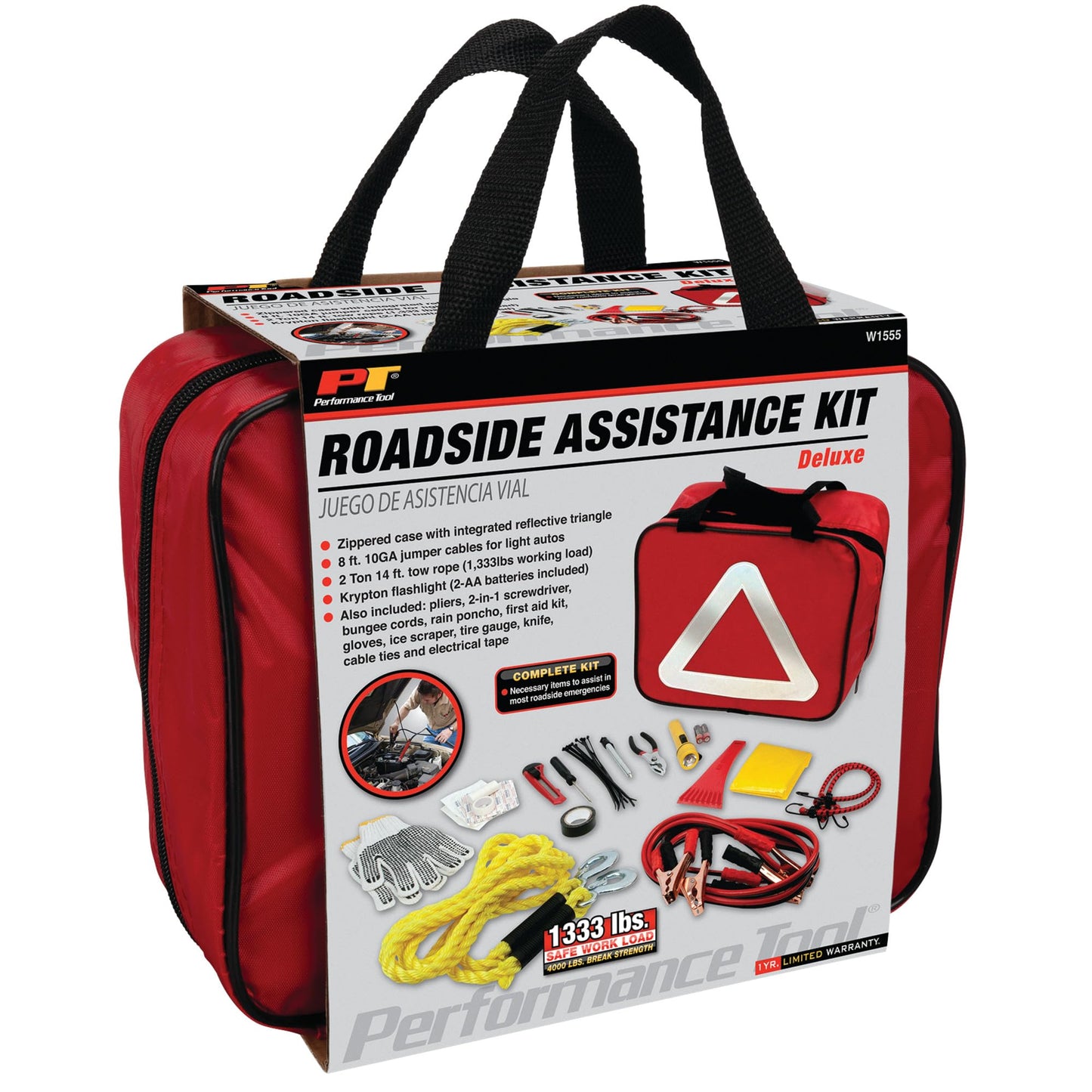 Performance Tool W1555 Deluxe Roadside Emergency Assistance Kit With Jumper Cables