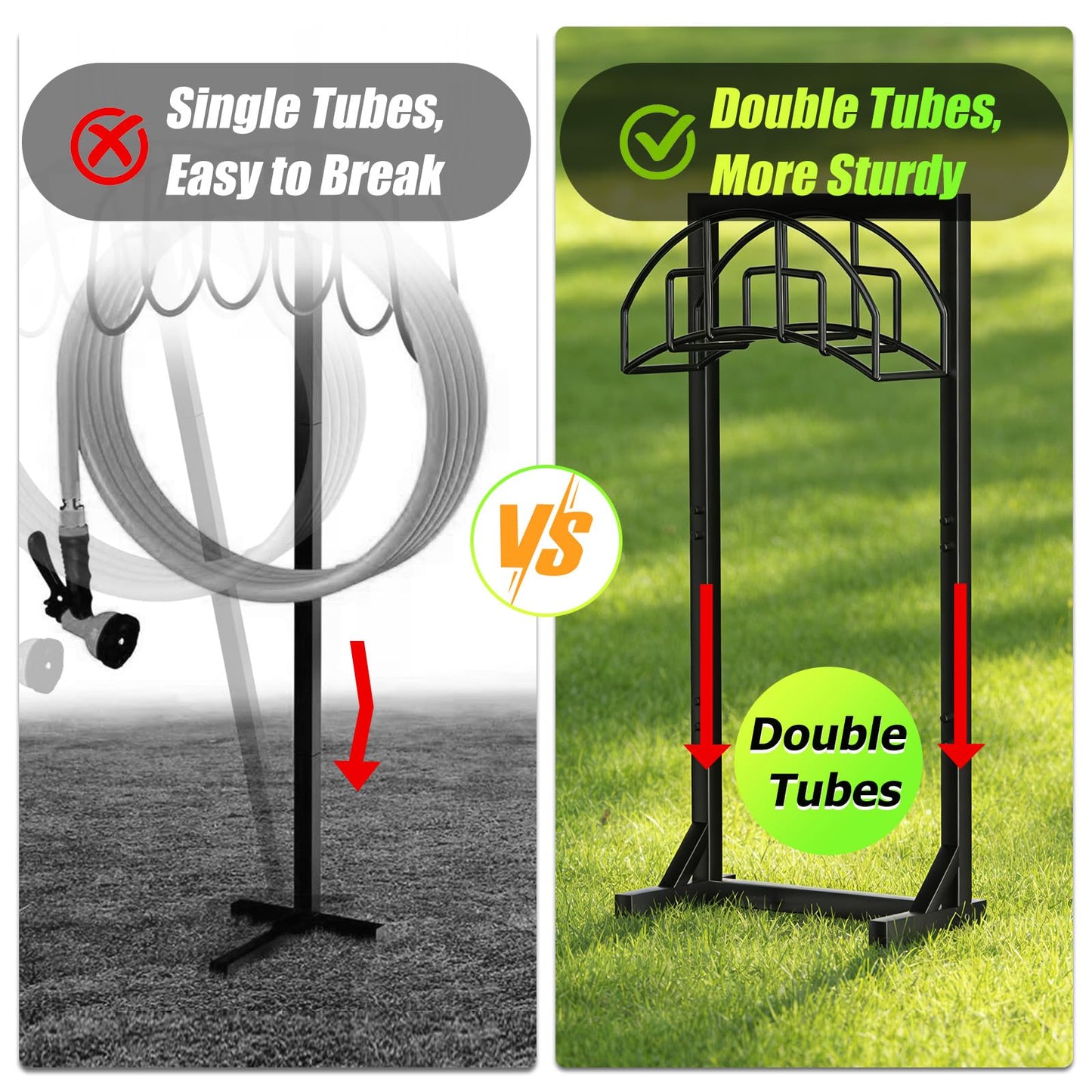 TKYHRMAS Garden Hose Holder, Detachable Metal Water Hose Holder for Outside, Heavy Duty Freestanding Hose Hanger Stand Hold Up to 150FT