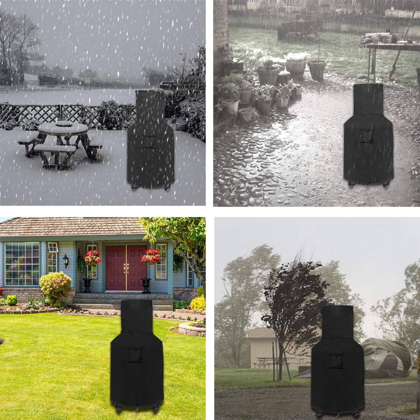 WOMACO Chiminea Cover Waterproof Patio Chiminea Fire Pit Cover Heavy Duty Weather Resistant Outdoor Chimney Protective Cover (25" D x 50" H, Black)