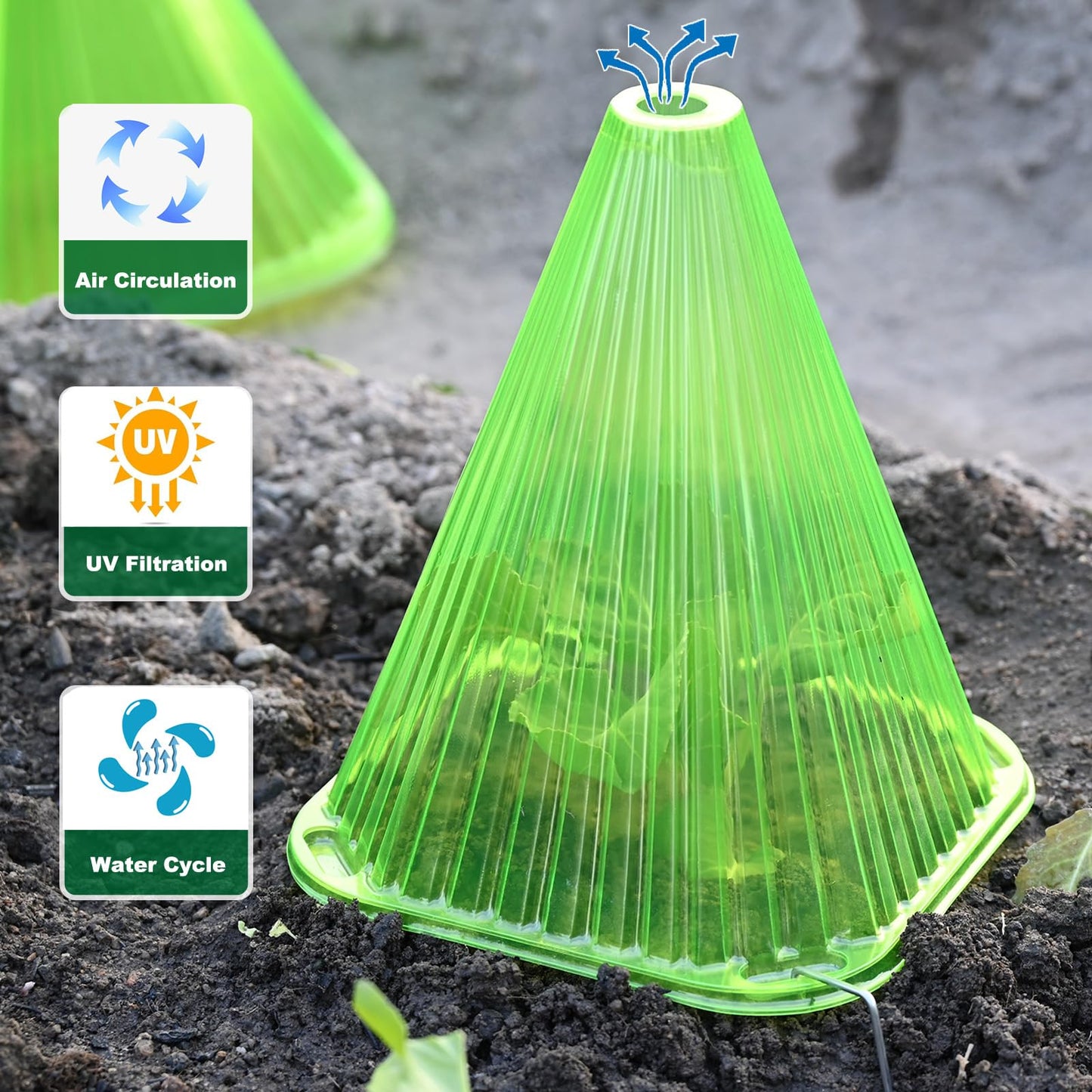 Fshow Garden Cloches,20 Pack Reusable Plant Bell Cover,Bell Jar Cloches for Protection Against Sun, Frost, Snails Etc. (Green)
