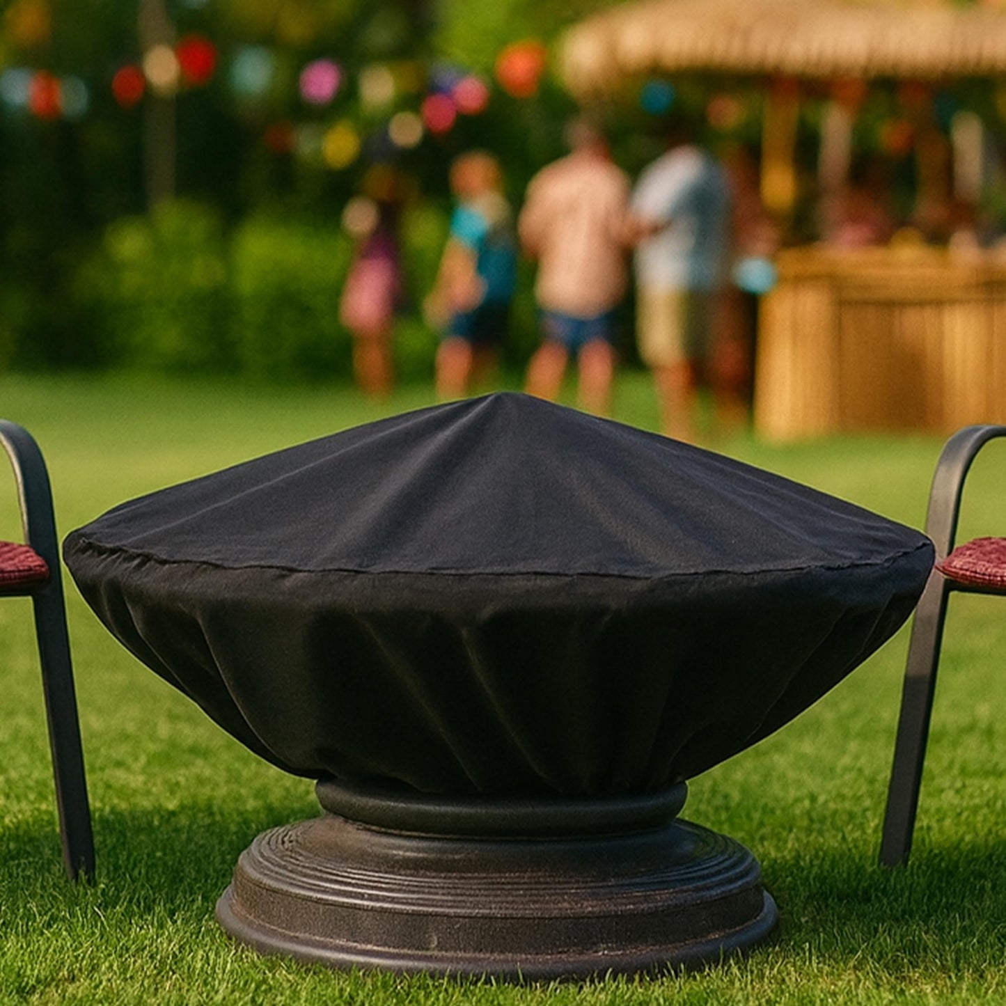 Sunnydaze 58-Inch Fire Pit Cover Round - Outdoor Fire Pit Cover - Weather-Resistant PVC with Drawstring Closure - Durable Protection for All Seasons - Black