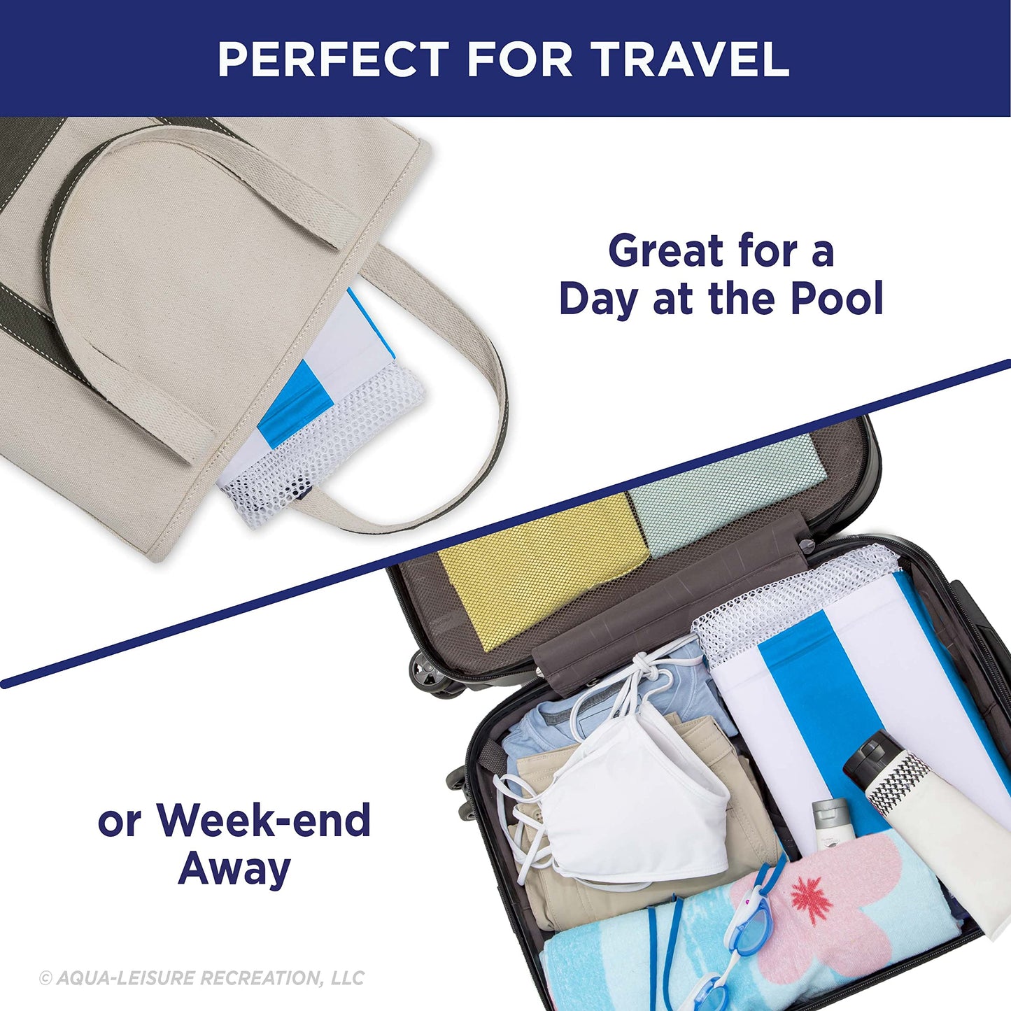 Aqua 4-in-1 Monterey Hammock Pool Float & Water Hammock, Multi-Purpose, Inflatable Pool Floats for Adults, Patented Thick, Non-Stick PVC Material, One Light Blue & One Navy/White Stripe, 2-Pack