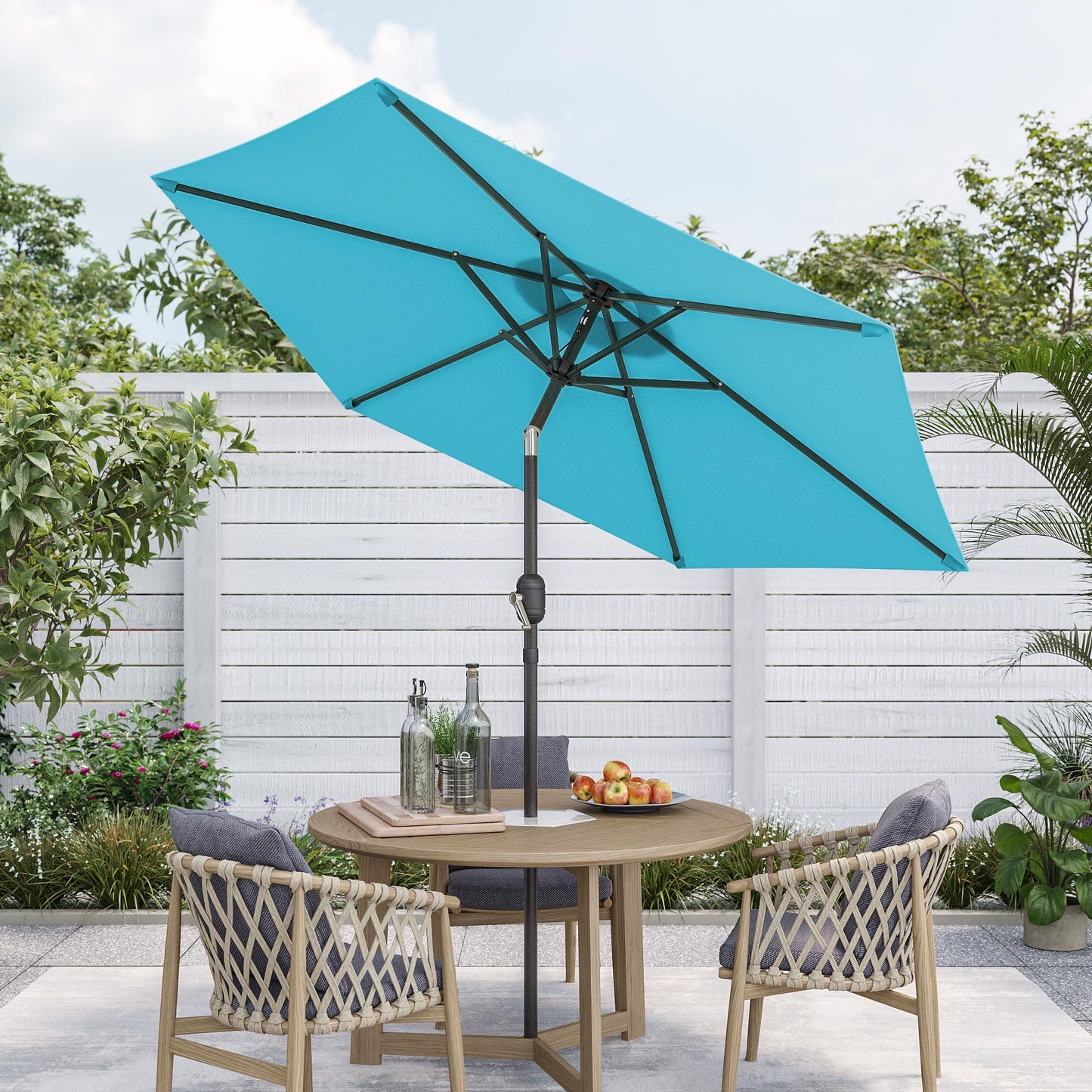 Bonosuki 7.5ft Outdoor Umbrella Patio Umbrella 2-Year-Non-Fading Steel umbrella outdoor patio with Push Button Tilt and Crank, Turquoise