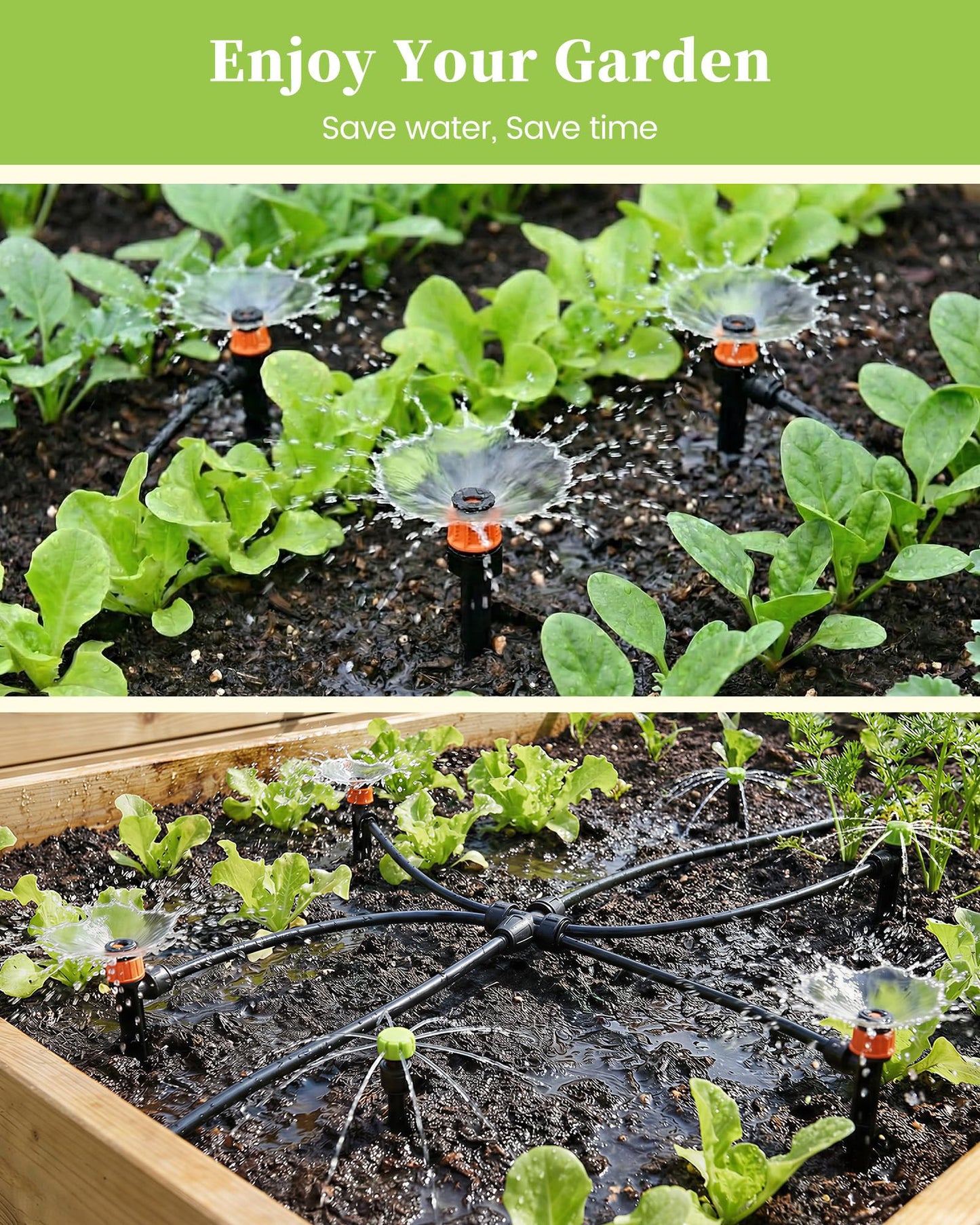 RAINPOINT Drip Irrigation System Kit, Quick-Connect Garden Watering System for Greenhouse, Yard, Lawn, Raised Bed (15PCS Emitter Streams, 15PCS Vortex Emitters) Compatible with 1/4" Irrigation Tubing