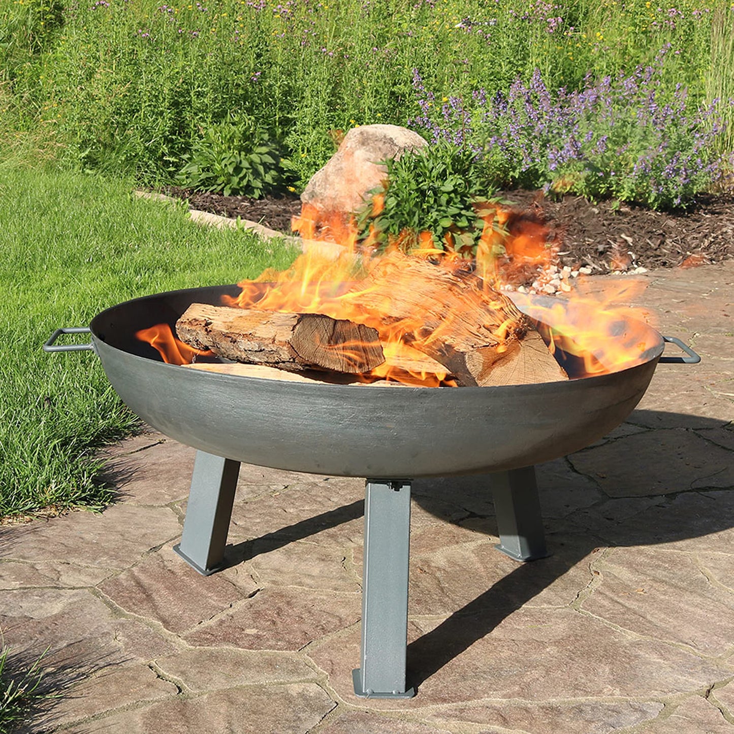 Sunnydaze 30-Inch Cast Iron Heavy Duty Fire Pit for Outside - Wood Burning Outdoor Fire Pit Bowl with Handles - Gray
