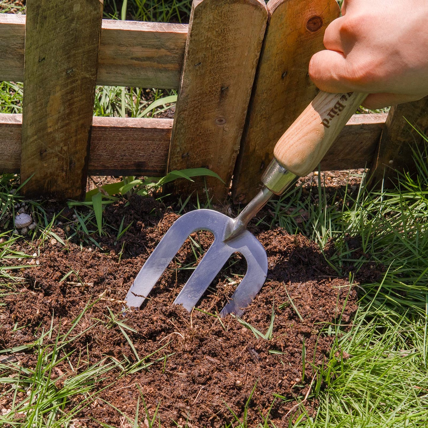 Berry&Bird Gardening Hand Fork, Stainless Steel Hand Weed Fork, Traditional Garden Hand Fork Tool with Ergonomic Ash Wood Handle for Weeding, Digging, Planting and Cultivating
