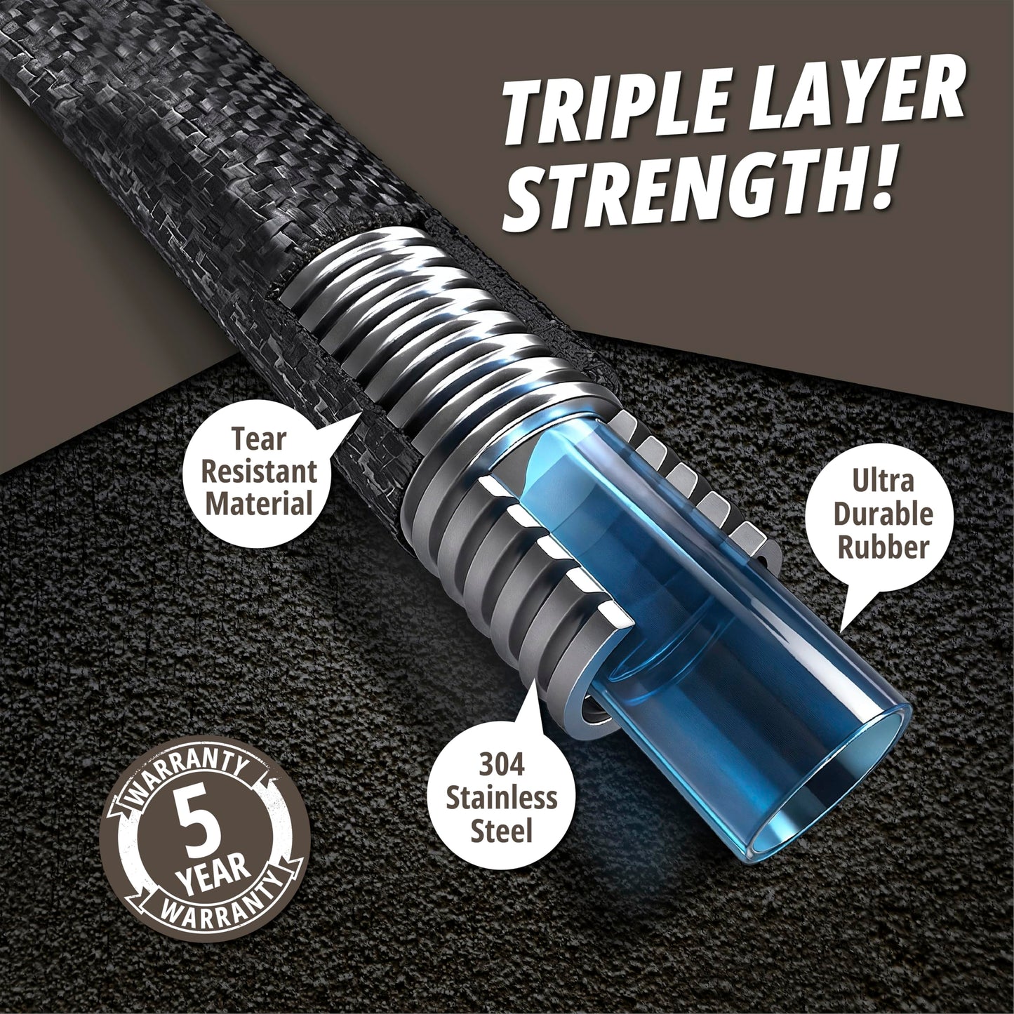 Hydrosteel PRO 100 Ft Metal Garden Hose with Nozzle, Water Hose Made from Heavy Duty 304 Stainless Steel, Flexible, Lightweight, Brass Crush Resistant Fittings, Kink Free, 5/8” Diameter, 600 PSI