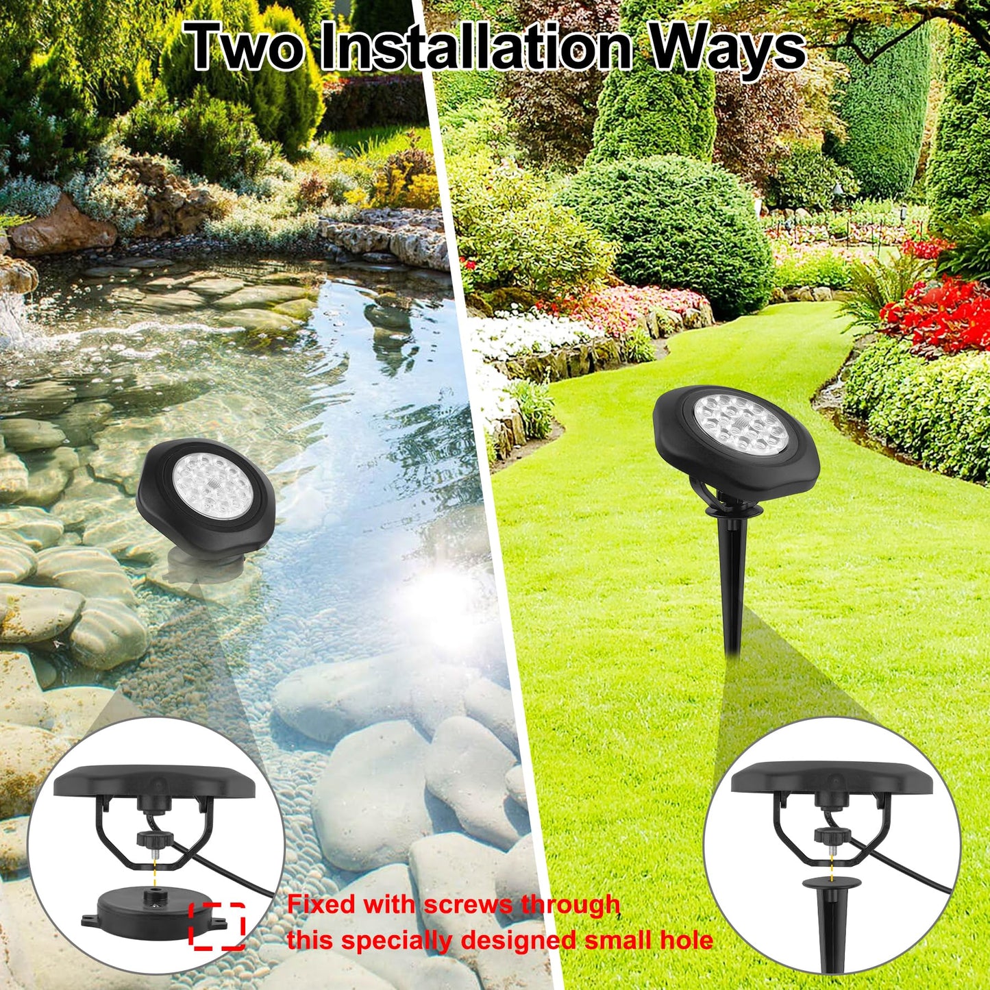 CREPOW Solar Pond Lights,3000K Warm White LED Underwater Submersible Fountain Light,IP68 Waterproof Landscape Spotlights Lighting for Fish Aquarium Tank Garden Yard Pond Pool Decor(3-in-1)