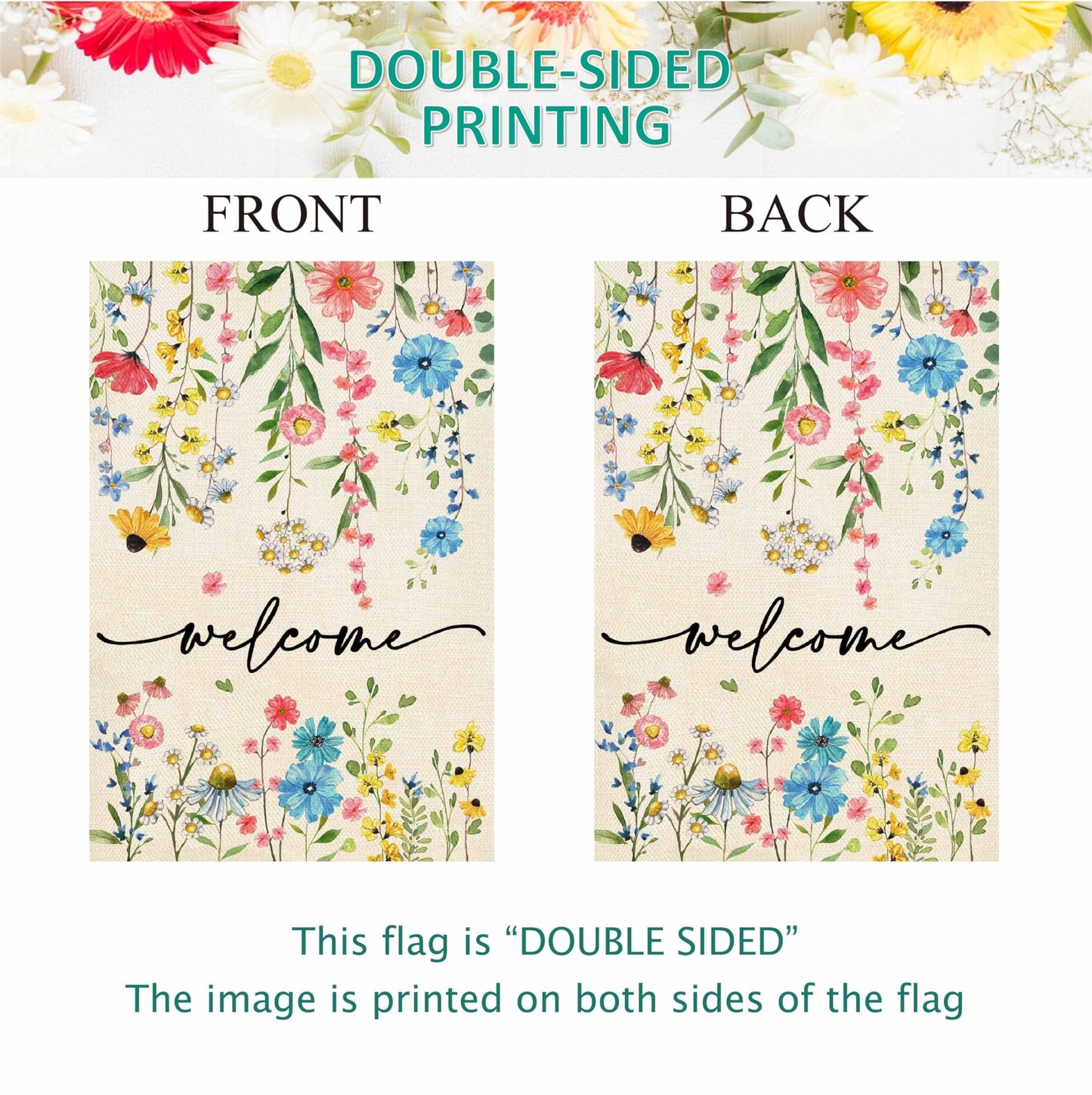 Baccessor Spring Welcome Floral Garden Flag 12.5x18 Inch Double Sided Summer Flower Yard Flag Outside Outdoor Seasonal Burlap Funny Flowers Flags Home Patio Decoration