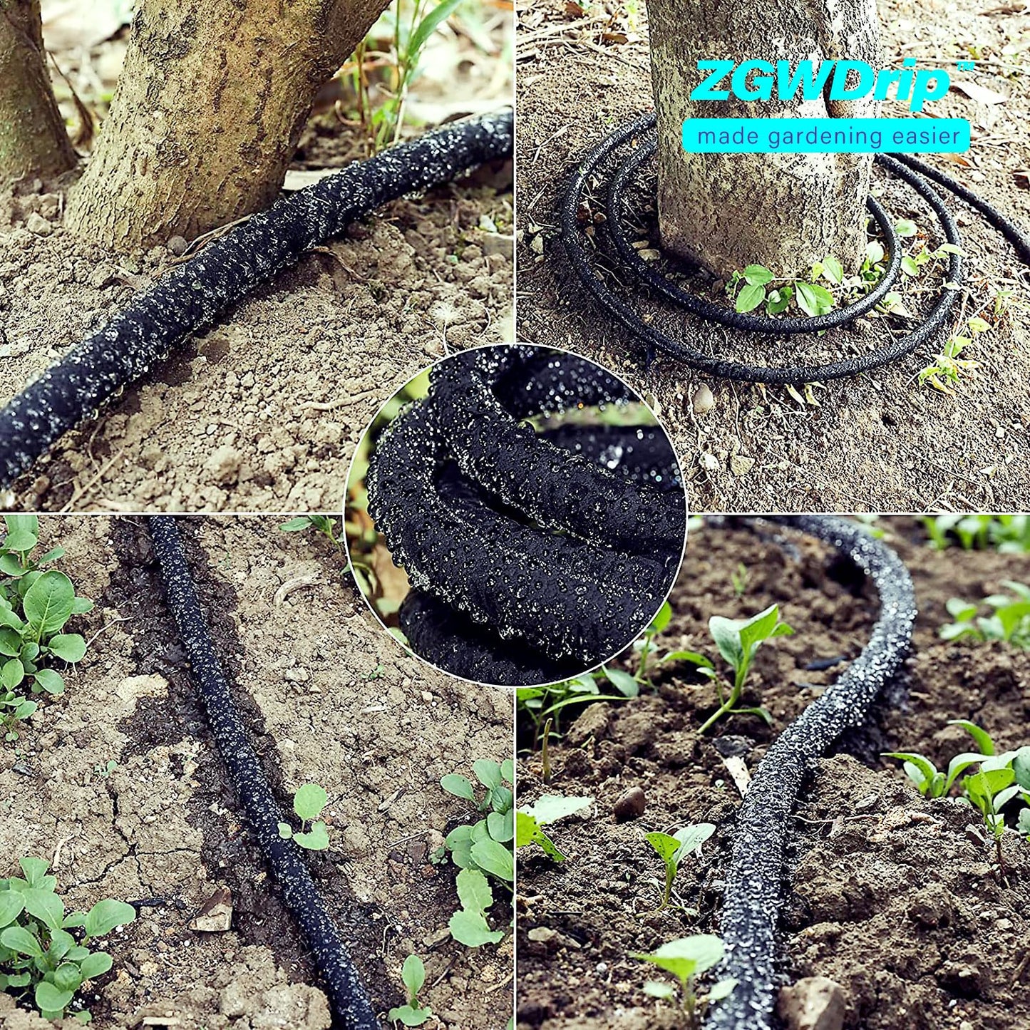 ZGWDrip 150FT 1/2" Water-Saving Soaker Hose with Solid Brass Connectors, Drip Irrigation Kit for Lawn & Landscaping with Metal Ground Stake & Accessory Kit