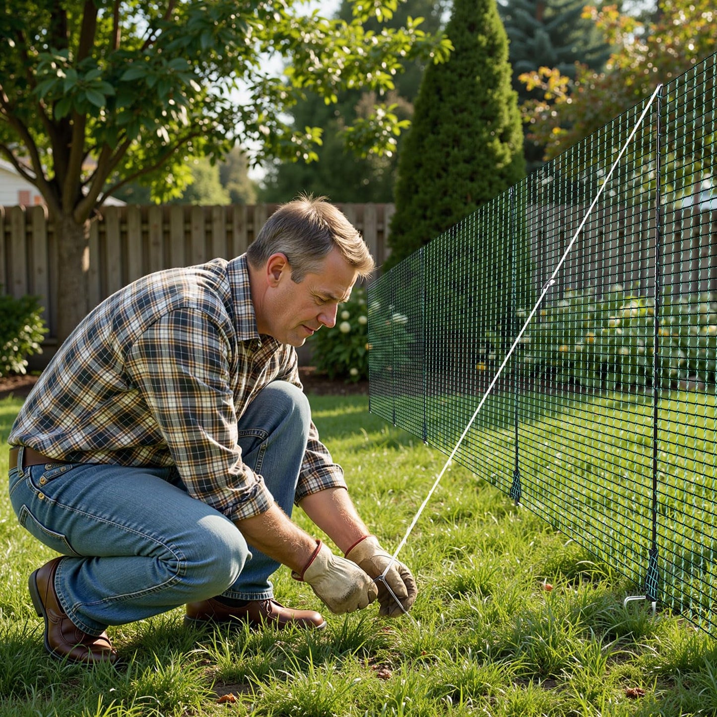 VEVOR Temporary Fence with Posts, 3 x 49.2 FT Plastic Mesh Fencing, Garden Safety Fences Netting with Double-Spike Stakes & Guy Ropes, Temporary Fence for Dogs, Chickens, Plants, Outdoor Yards
