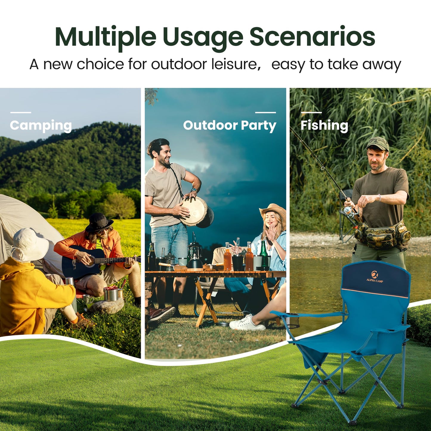 HIGH POINT SPORTS 2 Pack Portable Camping Chair for Adults, Folding Outdoor Camp Chair Lightweight Lawn Chairs Folding Collapsible Chair for Camping, Tailgates, Beach, Blue, Support 350 lbs