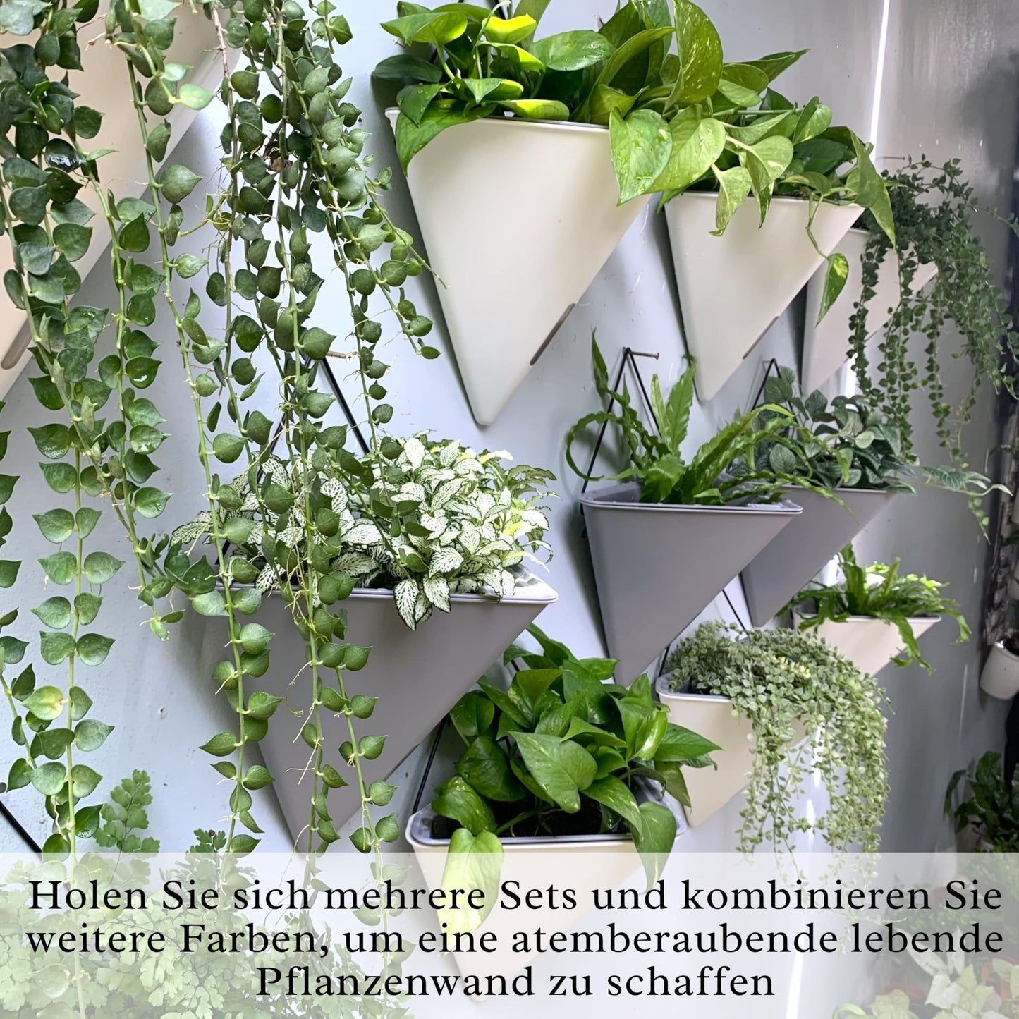 LaLaGreen Wall Planters for Indoor Plants - 2 Pack, 12 Inch Large Self Watering Black Geometric Hanging Flower Vase Vessel with Metal Hanger, Modern Stylish Wall Mounted Succulent Pot Holder Decor