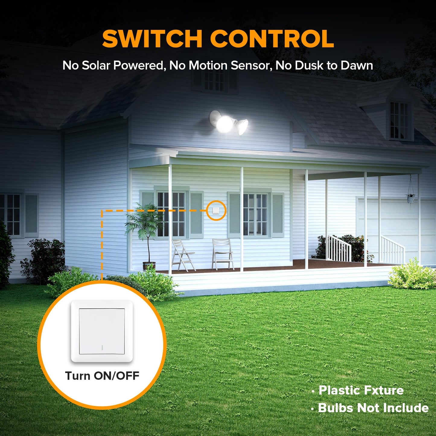 LUTEC 2 Pack Adjustable Twin Par Holder Outdoor Flood Lights, Switch Controlled Security Lights, Floodlights Fixture, Waterproof Exterior Max 300 Watt Par38 Flood Light for Garage, Yard, Porch-White
