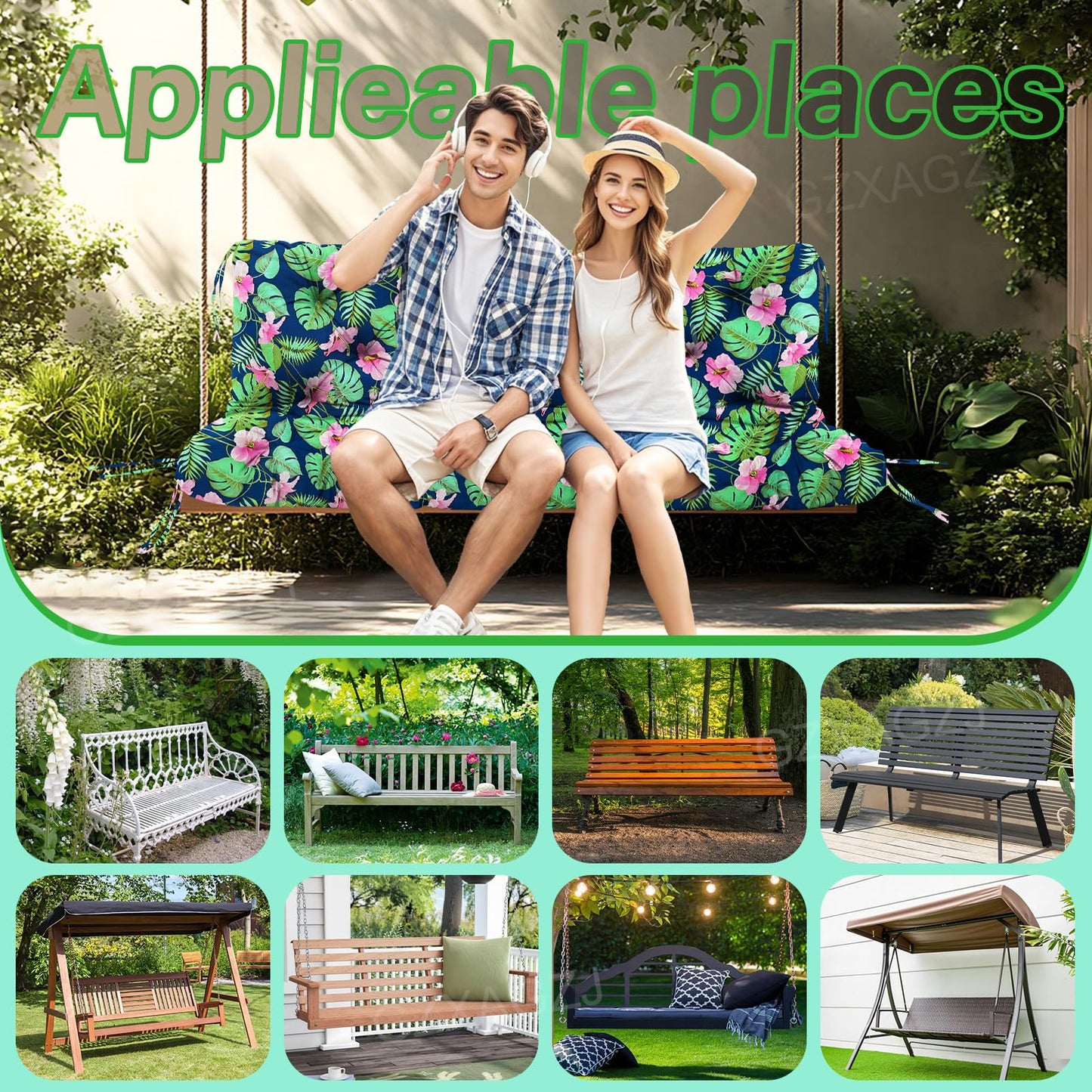 GZXAGZJ Porch Swing Cushions 70x40 inch Waterproof Outdoor Swing Cushions with Backrest and Ties Thicken 5" Swing Cushion for Outdoor Furniture Garden Lawn Patio Backyard (Rainforest Pattern)