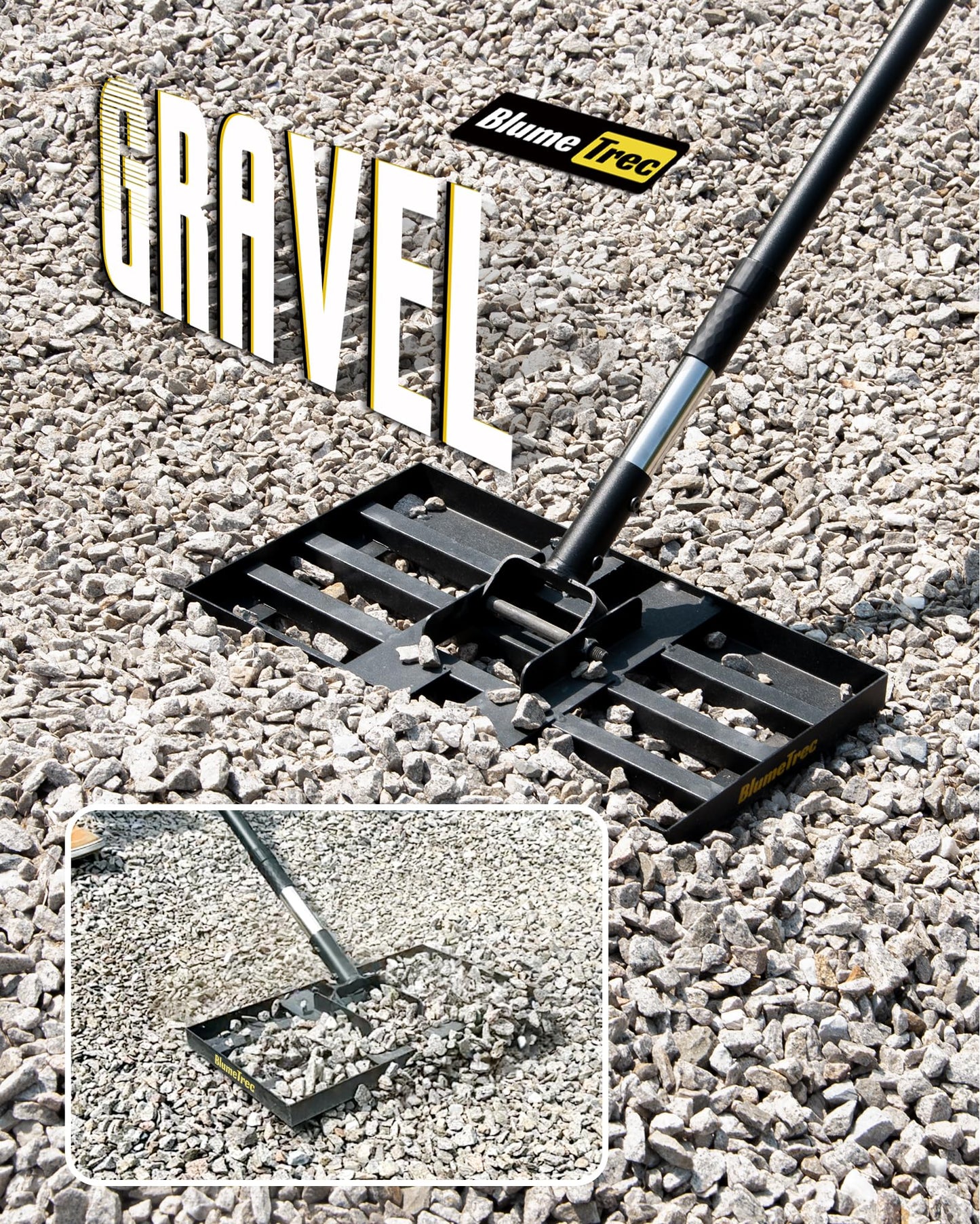 BlumeTrec Lawn Leveling Rake, 17"x10" Heavy Duty Sand Leveling Tool with 6.7FT Stainless Steel Long Handle, Golf Rake for Soil, Compost, Gravel, Lawn Leveler for Yard, Garden, Landscaping Level Tool
