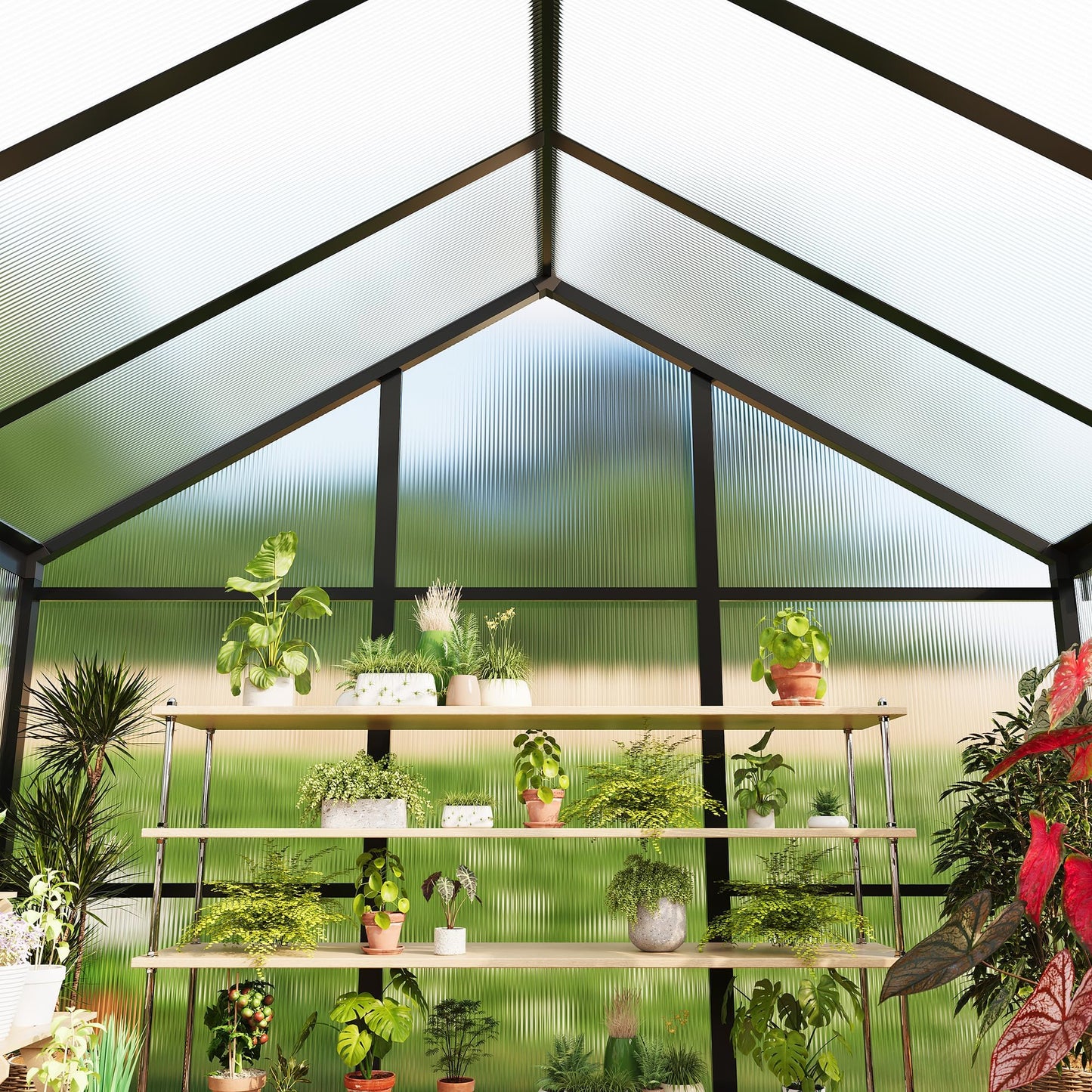 GarveeLife 6x8 FT Greenhouse for Outdoors, Polycarbonate Greenhouse with Roof Vent, Ground Nails, Lockable Push Door, Aluminum Large Walk-in Green House for Outside Garden Backyard, Patio, Lawn, Black