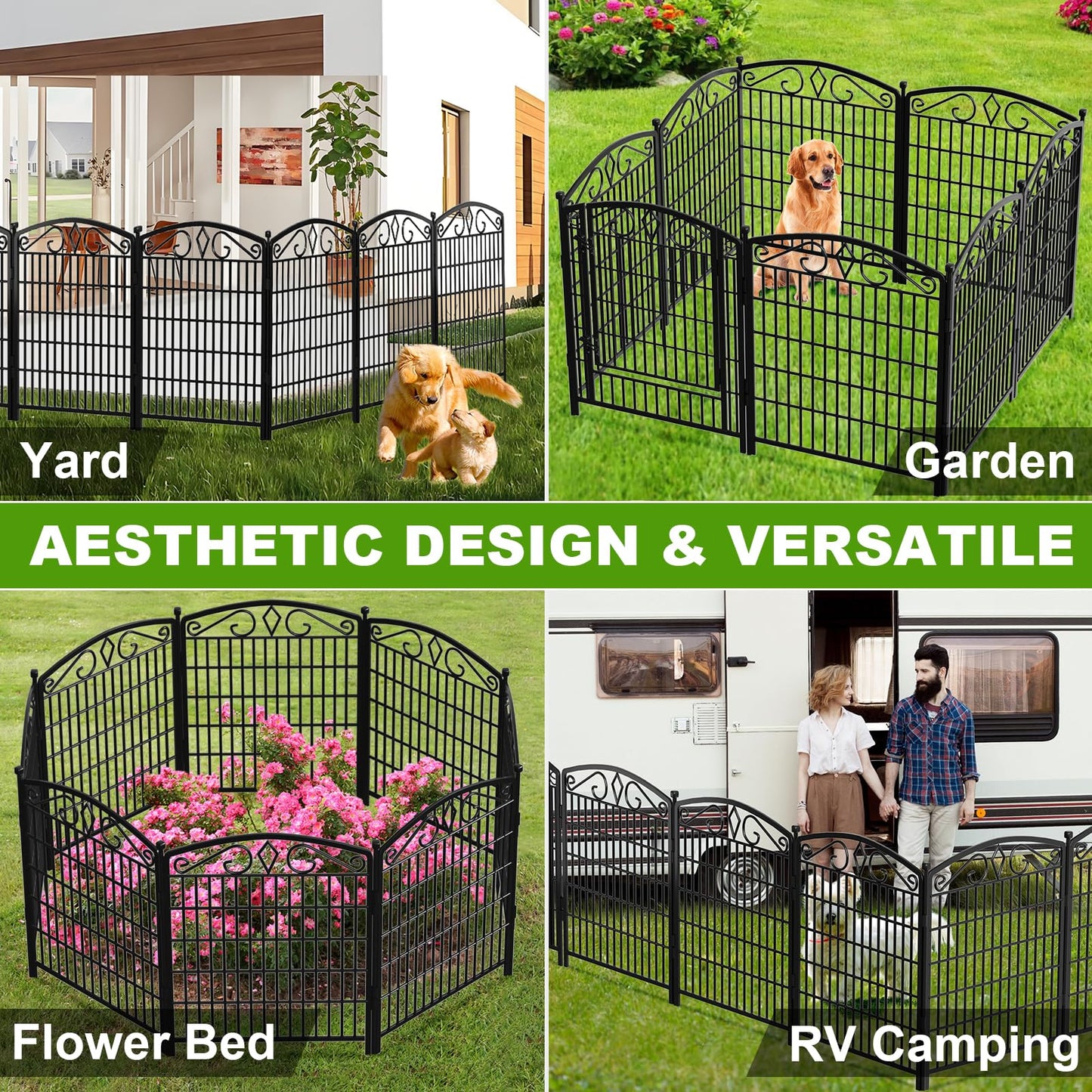 10 Panels No Dig Decorative Garden Fence with Gate, GATKITOM 31.3in(H) x 21.7ft(L) Rustproof Animal Barrier Metal Dog Fence Outdoor for Yard, Patio, Temporary Garden Fencing with Ground Stakes