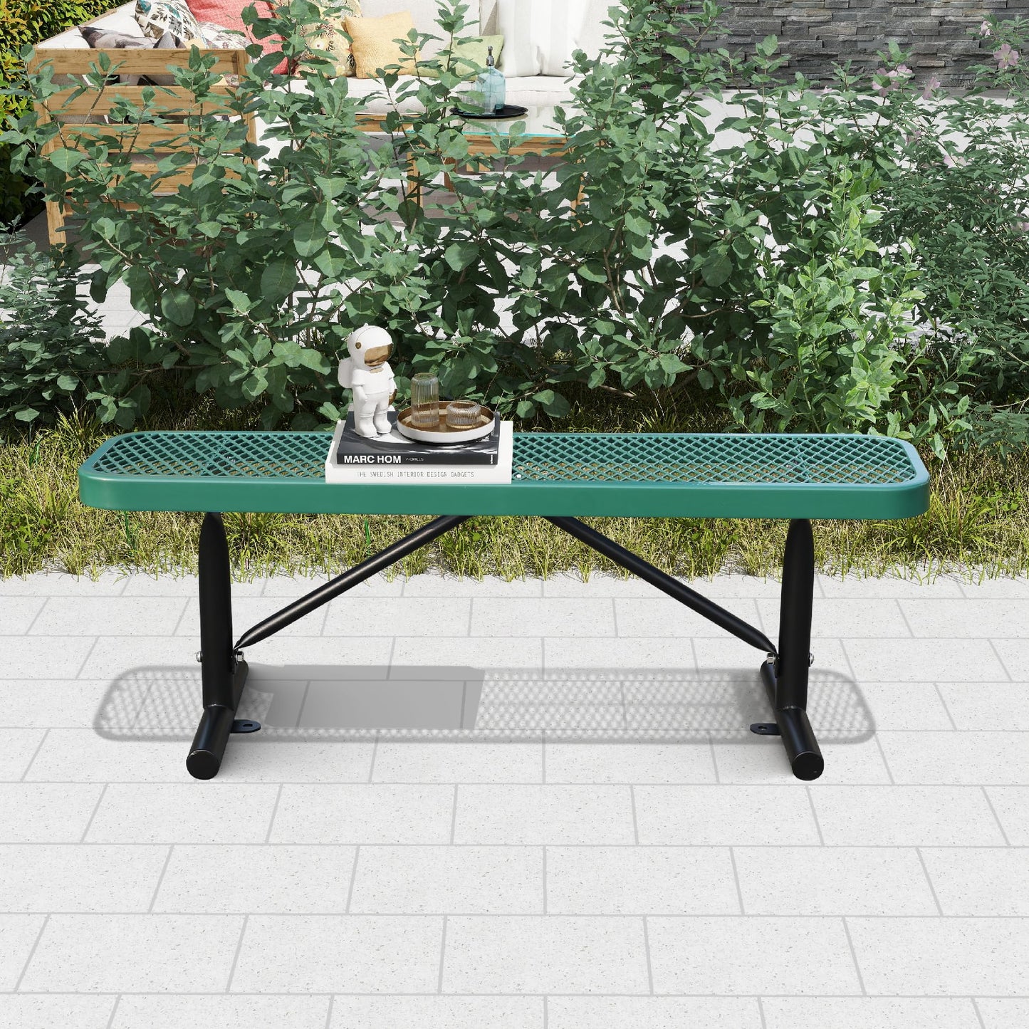 Sunnibety 4 Feet Heavy Duty Metal Park Bench for Outside, Outdoor Bench with Portable Frame, Commercial Benches for Shopping Mall, Store, Park, Patio, Deck, Green