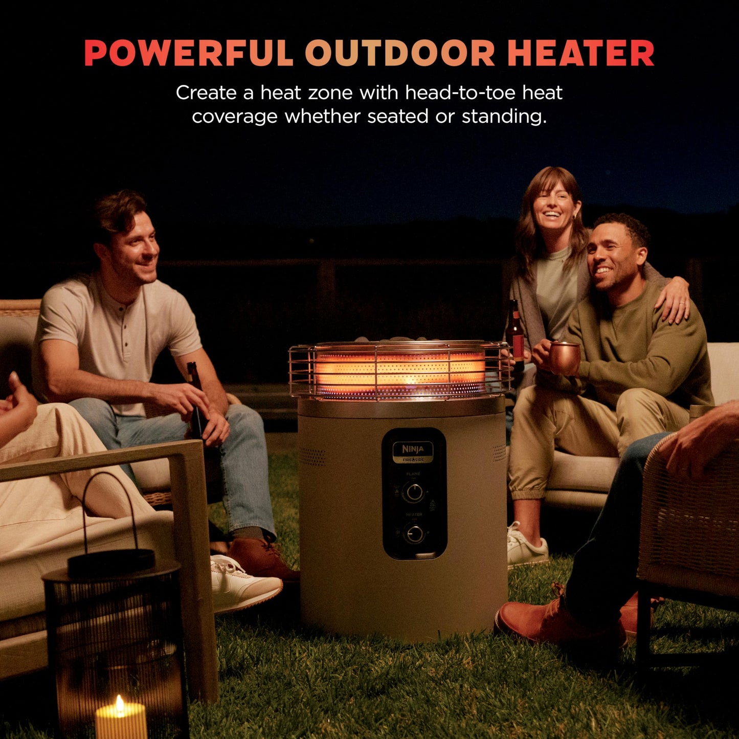 Ninja Fireside360™ Outdoor Heater & Fire Pit | 3 Modes: Flame, Heat, Flame & Heat | Portable for Patio, Deck, Camping, Beach | Easy Control Smokeless Flames | Push to Start Ignition | Stone | OF101ST