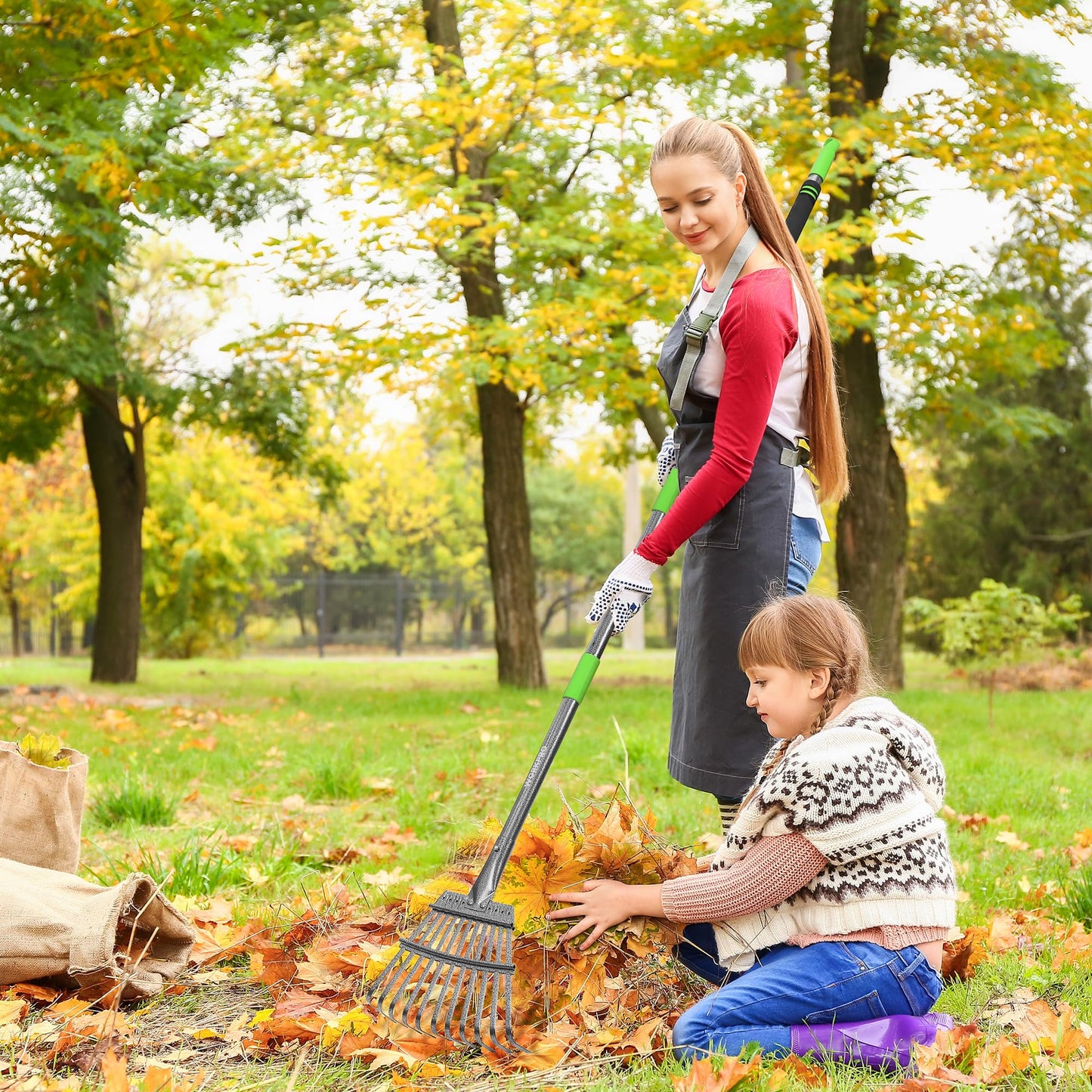 WORKPRO Rake, Small Rake for Leaves with 72” Adjustable Long Handle, 11 Steel Tines, Heavy Duty Metal Leaf Rakes for Garden, Lawn, Yard, Shrub, Flower Bed, Narrow Rakes 9" Wide Head for Tight Spaces