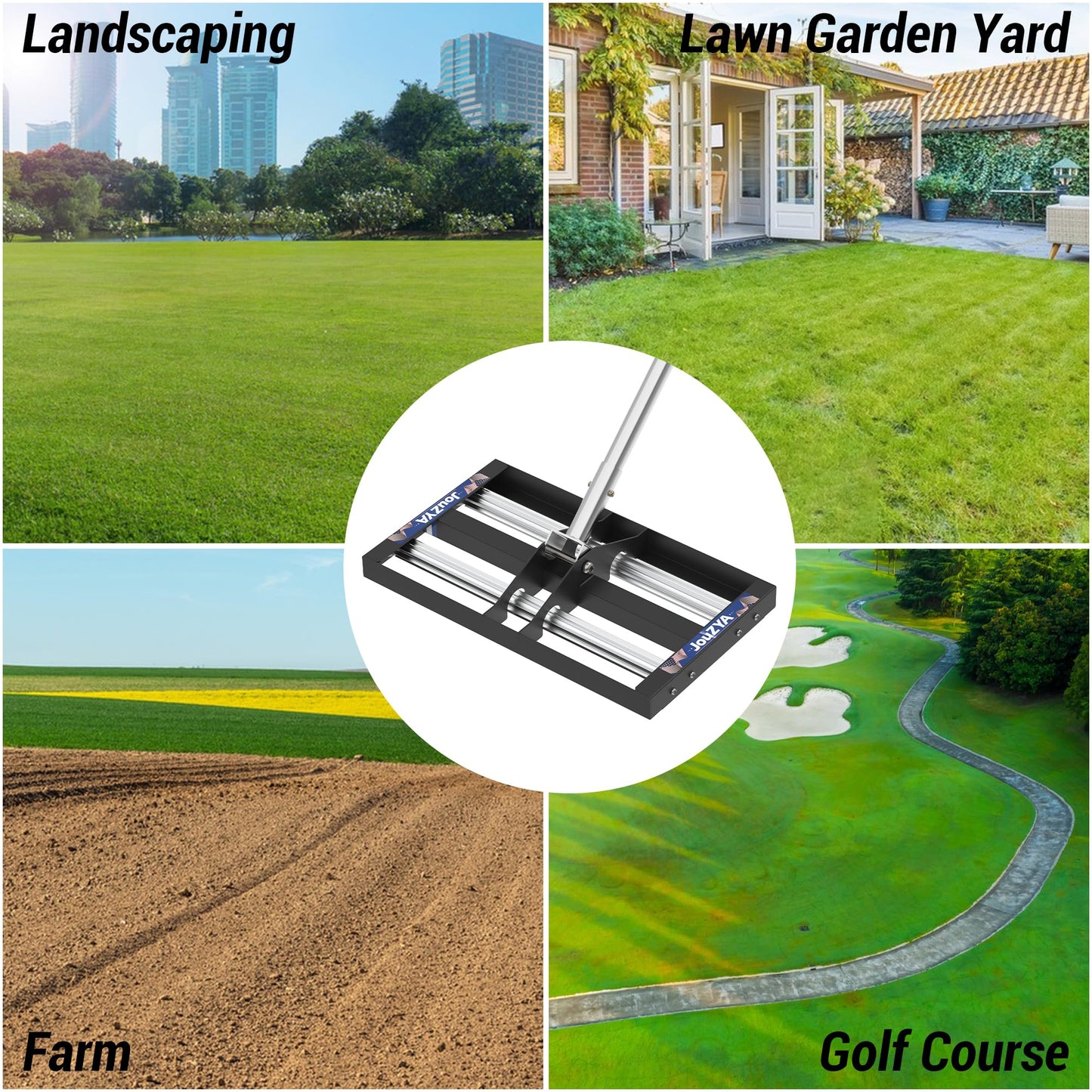 Updated Lawn Leveling Rake 17"x10", Lawn Leveler with Aluminum Rollers, Yard Leveling Rake Stainless Steel with 27-80" Adjustable Handle, Heavy-Duty Ground Leveler Suit for Garden, Golf Lawn, Farm