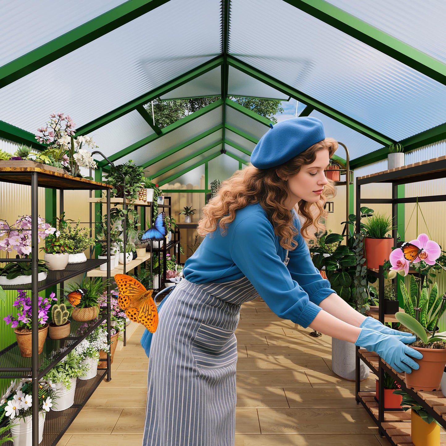 6X8Ft Polycarbonate Greenhouse Sunroom with Aluminum Frame, Outdoor Greenhouse for Vegetables Herbs Flowers, Lockable Door & Adjustable Roof Vent, Patio Backyard Greenhouse Kit for Gardening Green